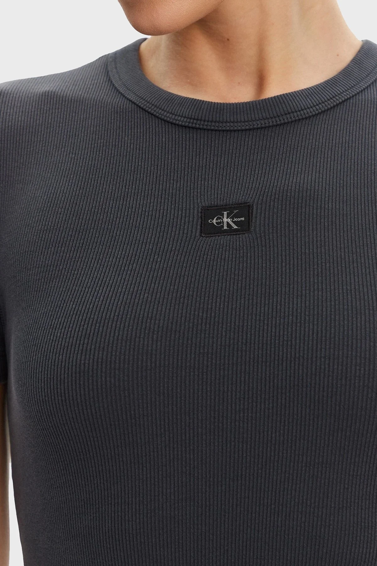 Calvin Klein Streç Pamuklu Slim Fit Bisiklet Yaka Mini Boy J20J225265PT2 Bayan Elbise J20J225265 PT2 SİYAH - 10