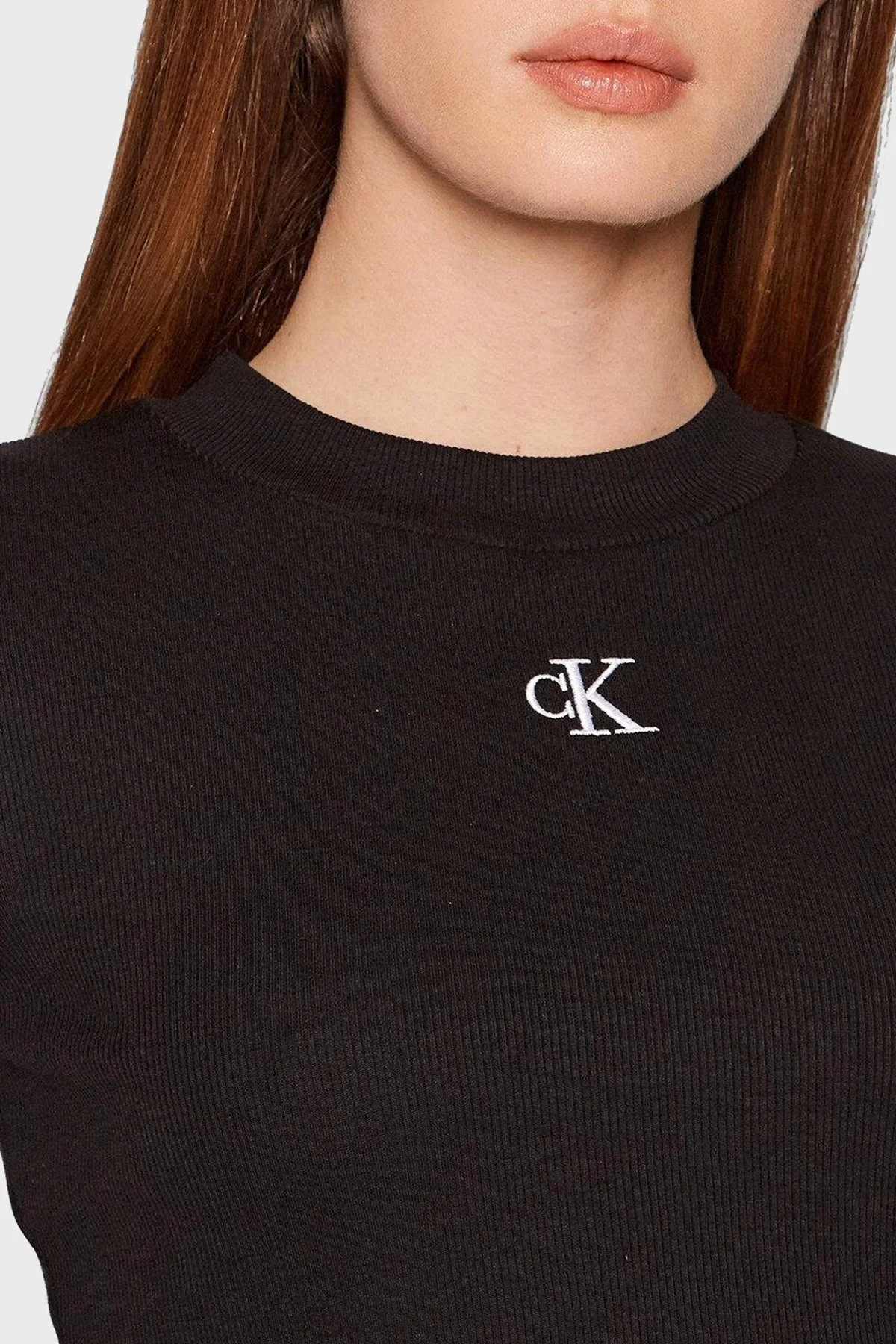 Calvin Klein Streç Pamuklu Slim Fit Crop J20J218337BEH Bayan T Shirt J20J218337 BEH SİYAH - 9