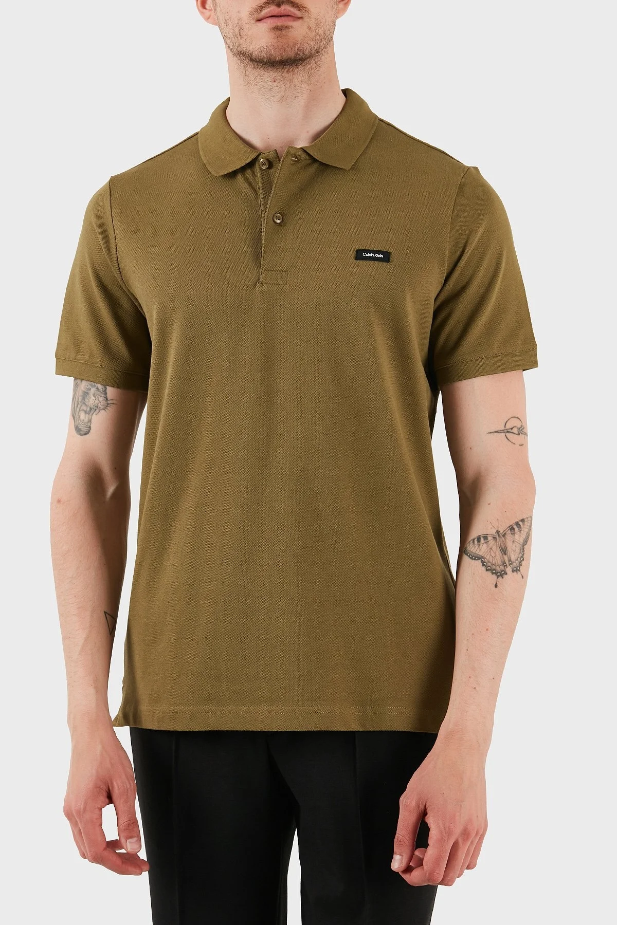 Calvin Klein Streç Pamuklu Slim Fit Düğmeli K10K111196LHT Erkek Polo Yaka T Shirt K10K111196 LHT HAKİ - 6