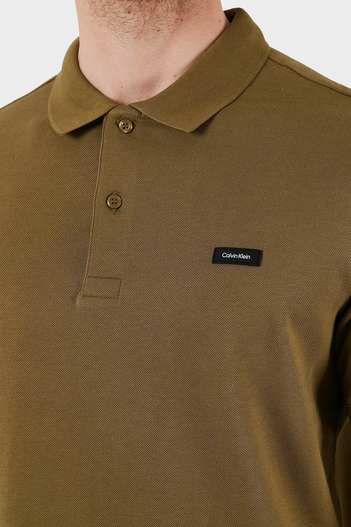 Calvin Klein Streç Pamuklu Slim Fit Düğmeli K10K111196LHT Erkek Polo Yaka T Shirt K10K111196 LHT HAKİ - 10