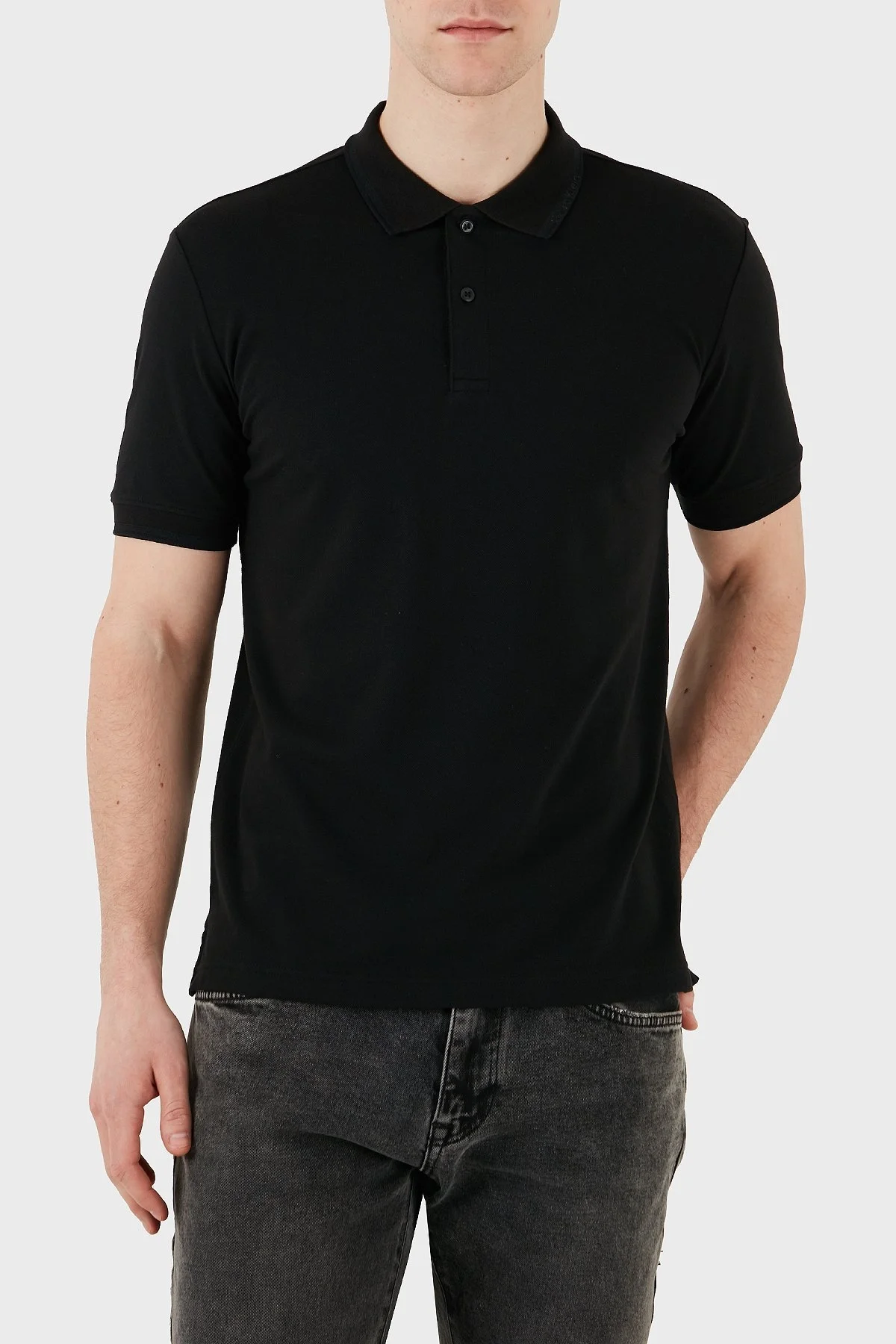 Calvin Klein Streç Pamuklu Slim Fit Düğmeli K10K114484BEH Erkek Polo Yaka T Shirt K10K114484 BEH SİYAH - 8