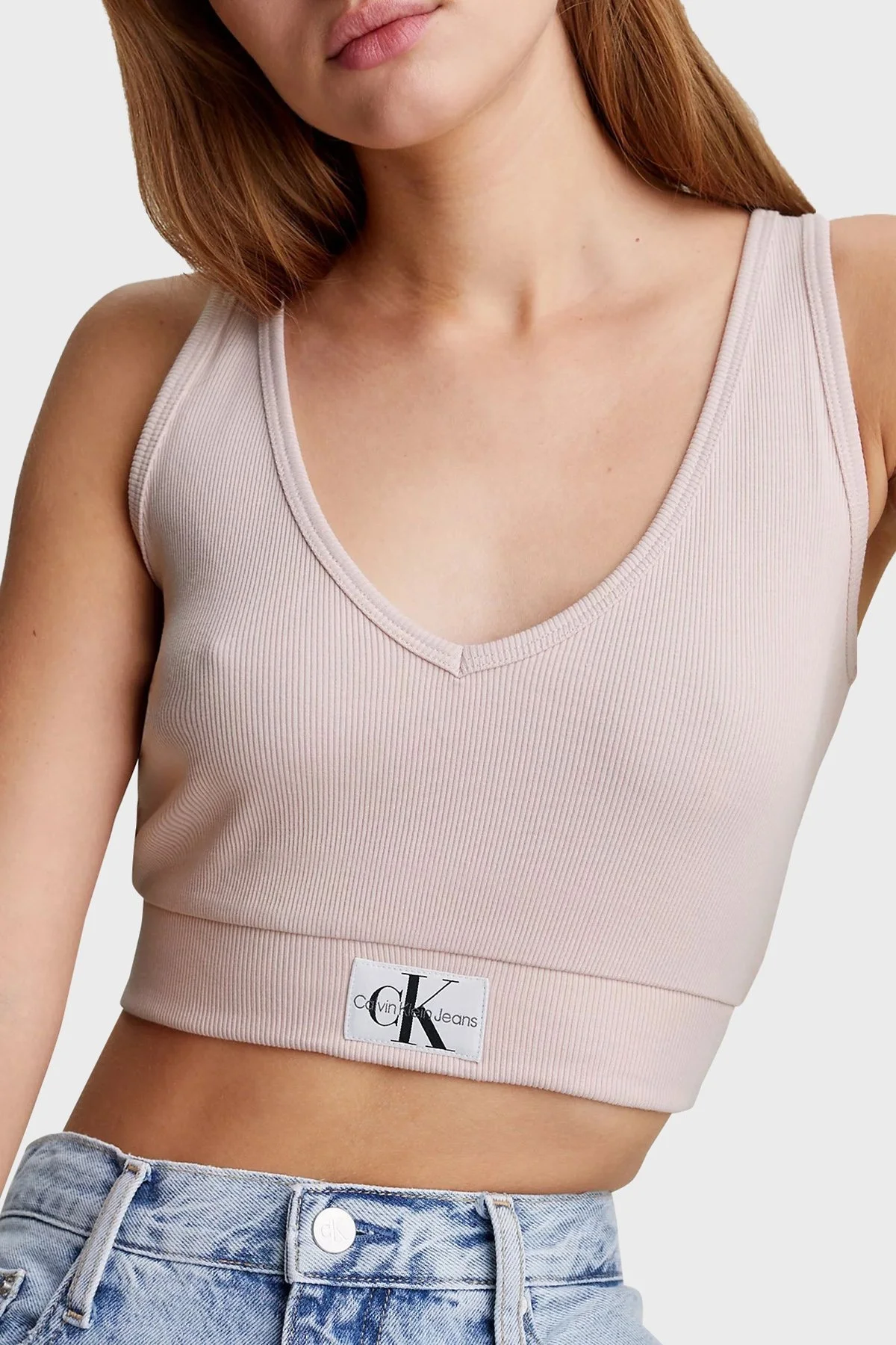 Calvin Klein Streç Pamuklu Slim Fit J20J223356TF6 Bayan Top J20J223356 TF6 PUDRA - 1