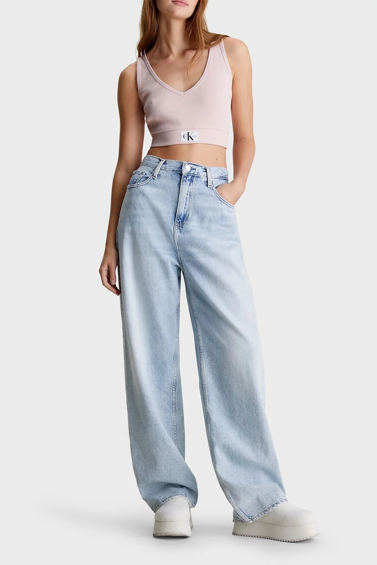 Calvin Klein Streç Pamuklu Slim Fit J20J223356TF6 Bayan Top J20J223356 TF6 PUDRA - 3