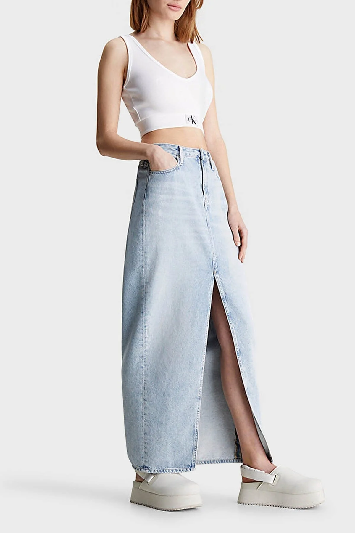 Calvin Klein Streç Pamuklu Slim Fit J20J223356YAF Bayan Top J20J223356 YAF BEYAZ - 3