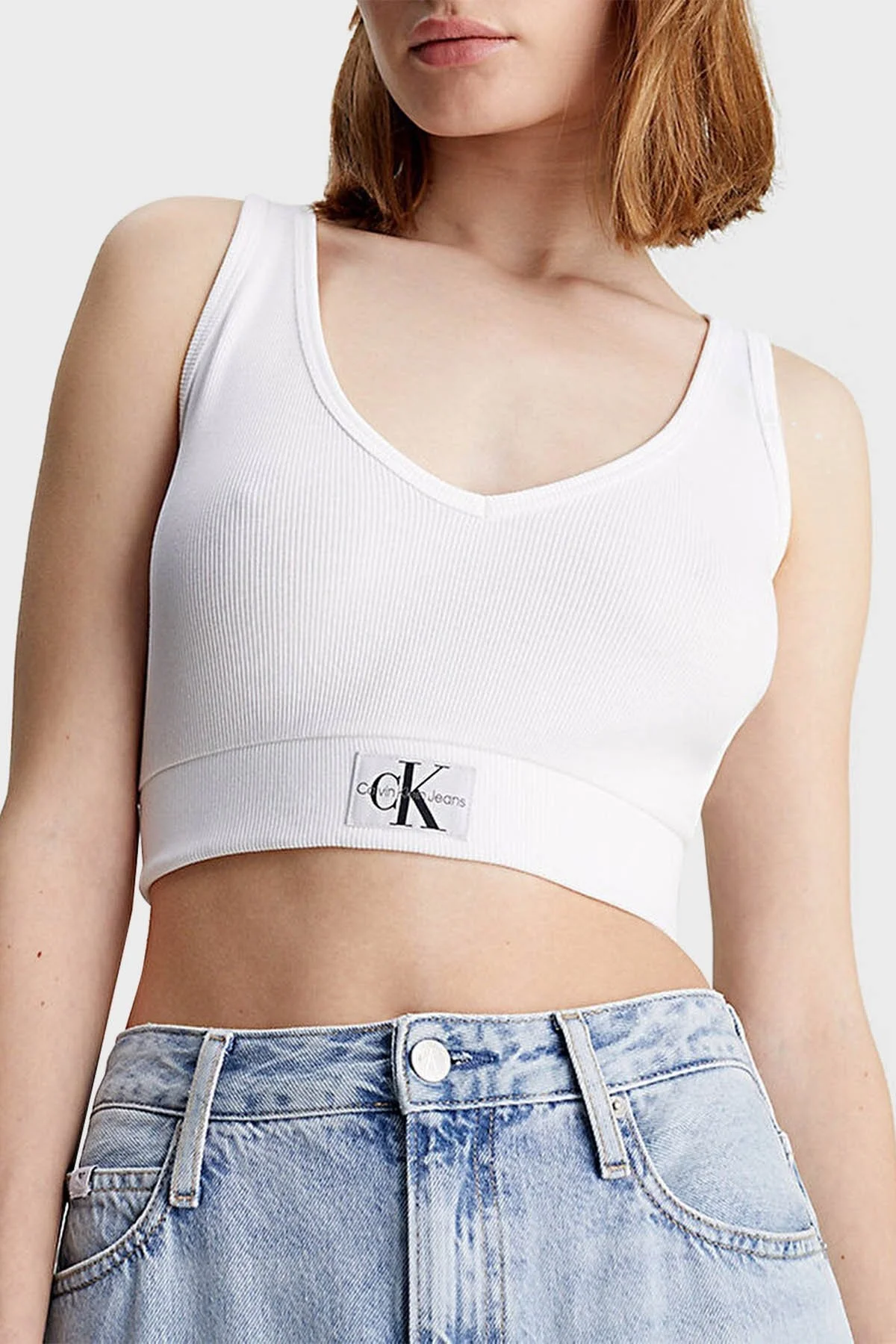 Calvin Klein Streç Pamuklu Slim Fit J20J223356YAF Bayan Top J20J223356 YAF BEYAZ - 4