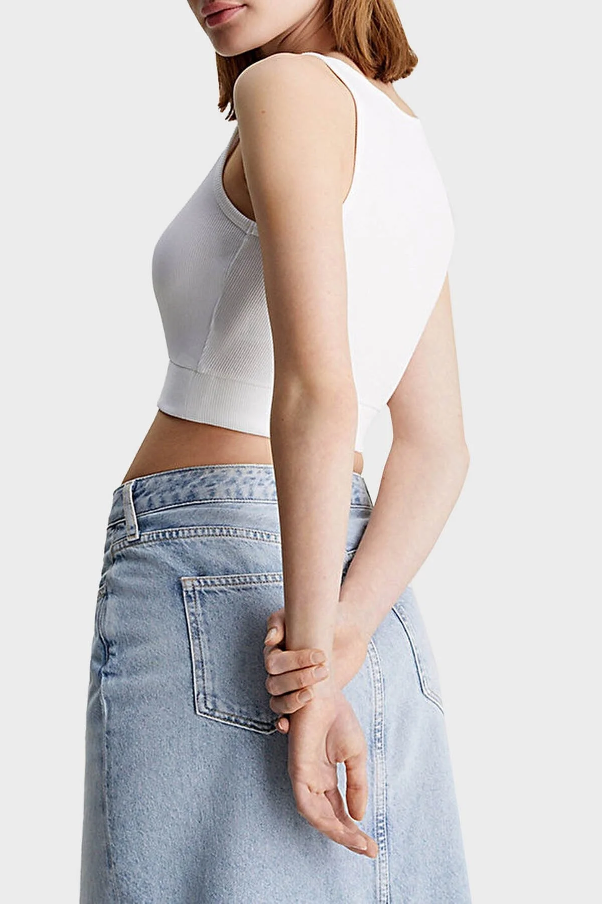 Calvin Klein Streç Pamuklu Slim Fit J20J223356YAF Bayan Top J20J223356 YAF BEYAZ - 7