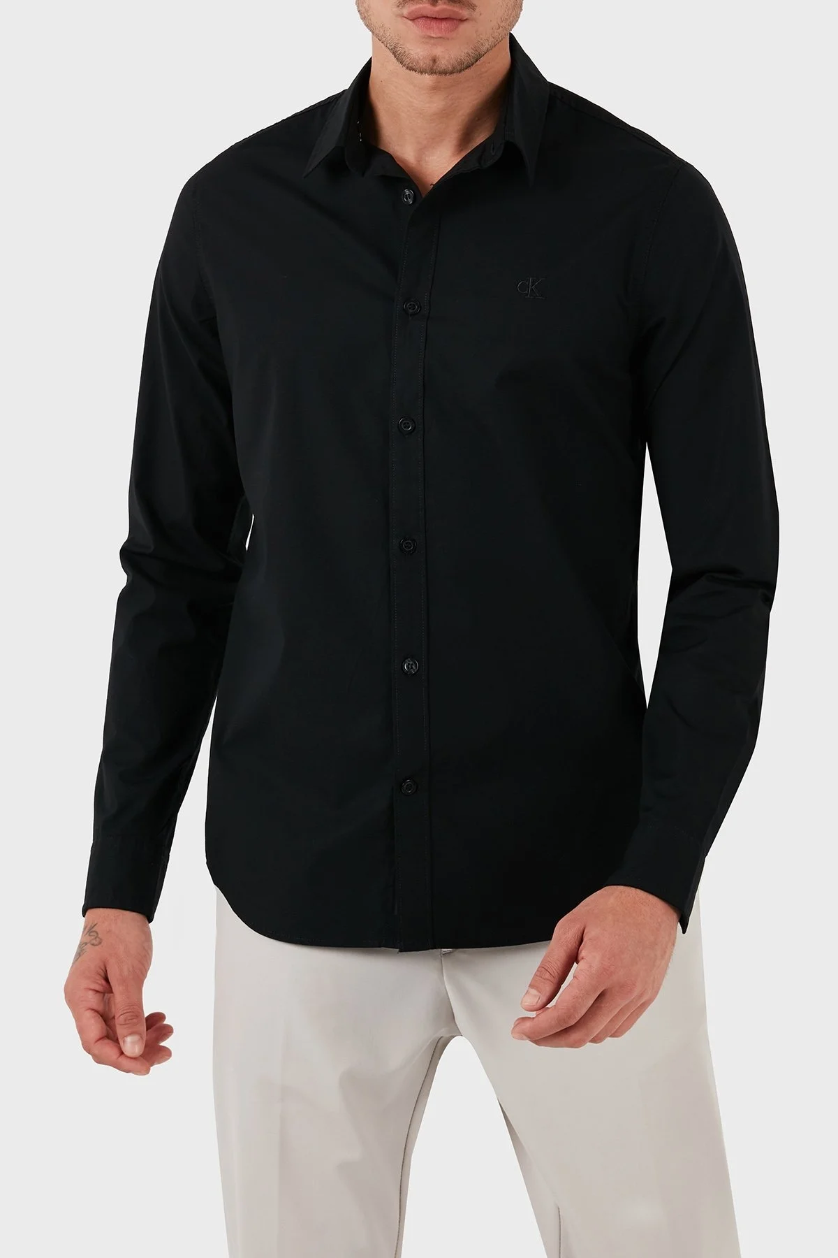 Calvin Klein Streç Pamuklu Slim Fit J30J324614BEH Erkek Gömlek J30J324614 BEH SİYAH - 1