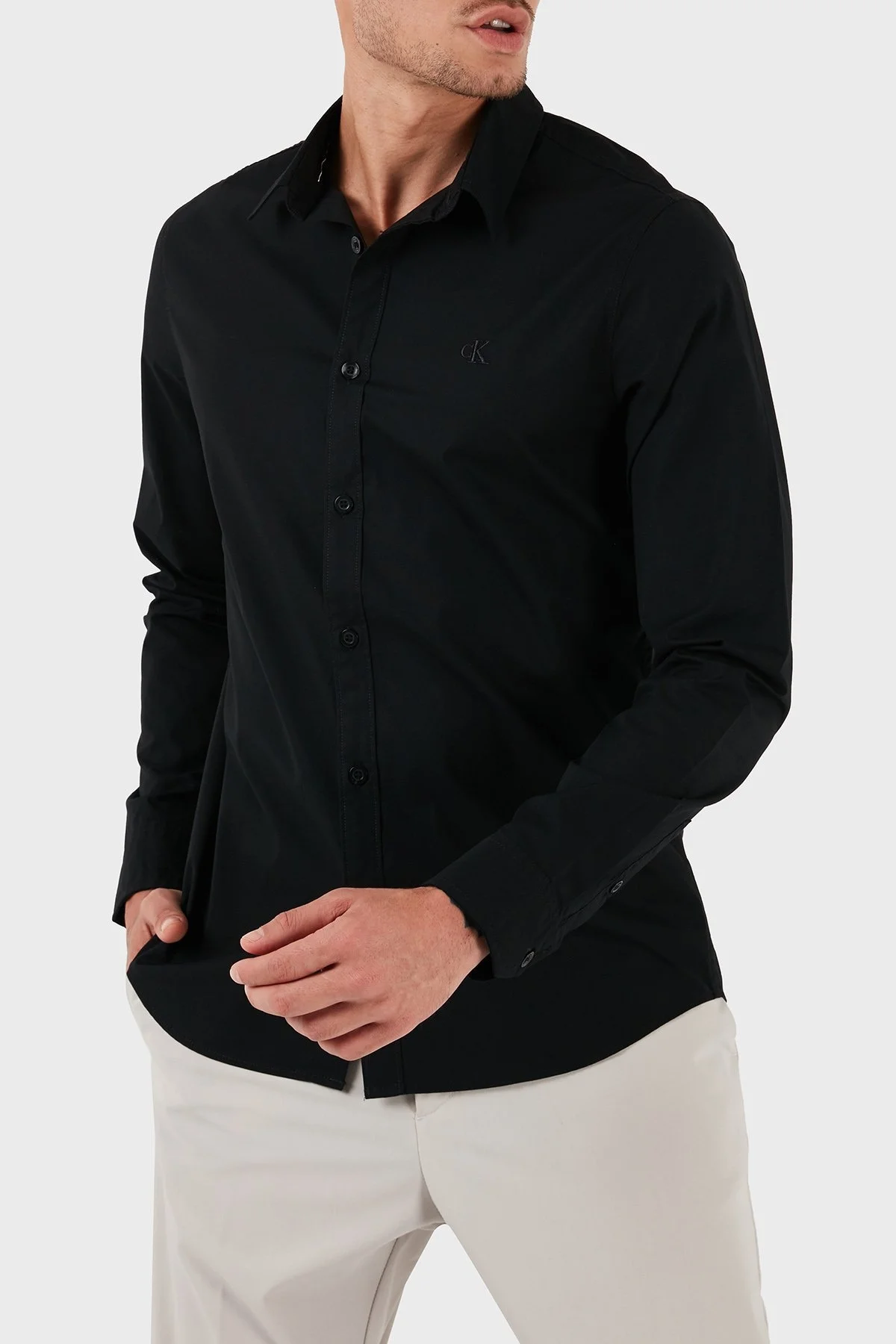 Calvin Klein Streç Pamuklu Slim Fit J30J324614BEH Erkek Gömlek J30J324614 BEH SİYAH - 2