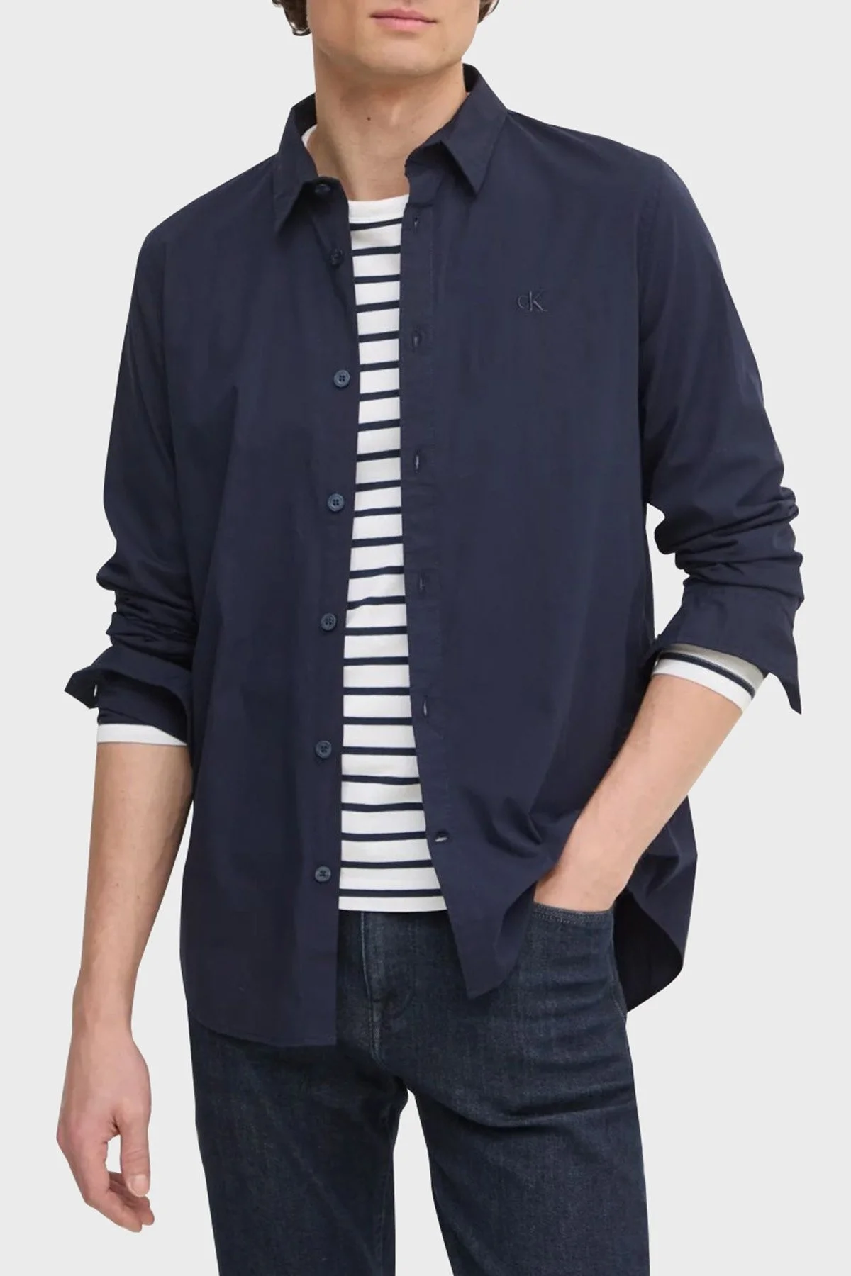 Calvin Klein Streç Pamuklu Slim Fit J30J324614CHW Erkek Gömlek J30J324614 CHW LACİVERT - 9