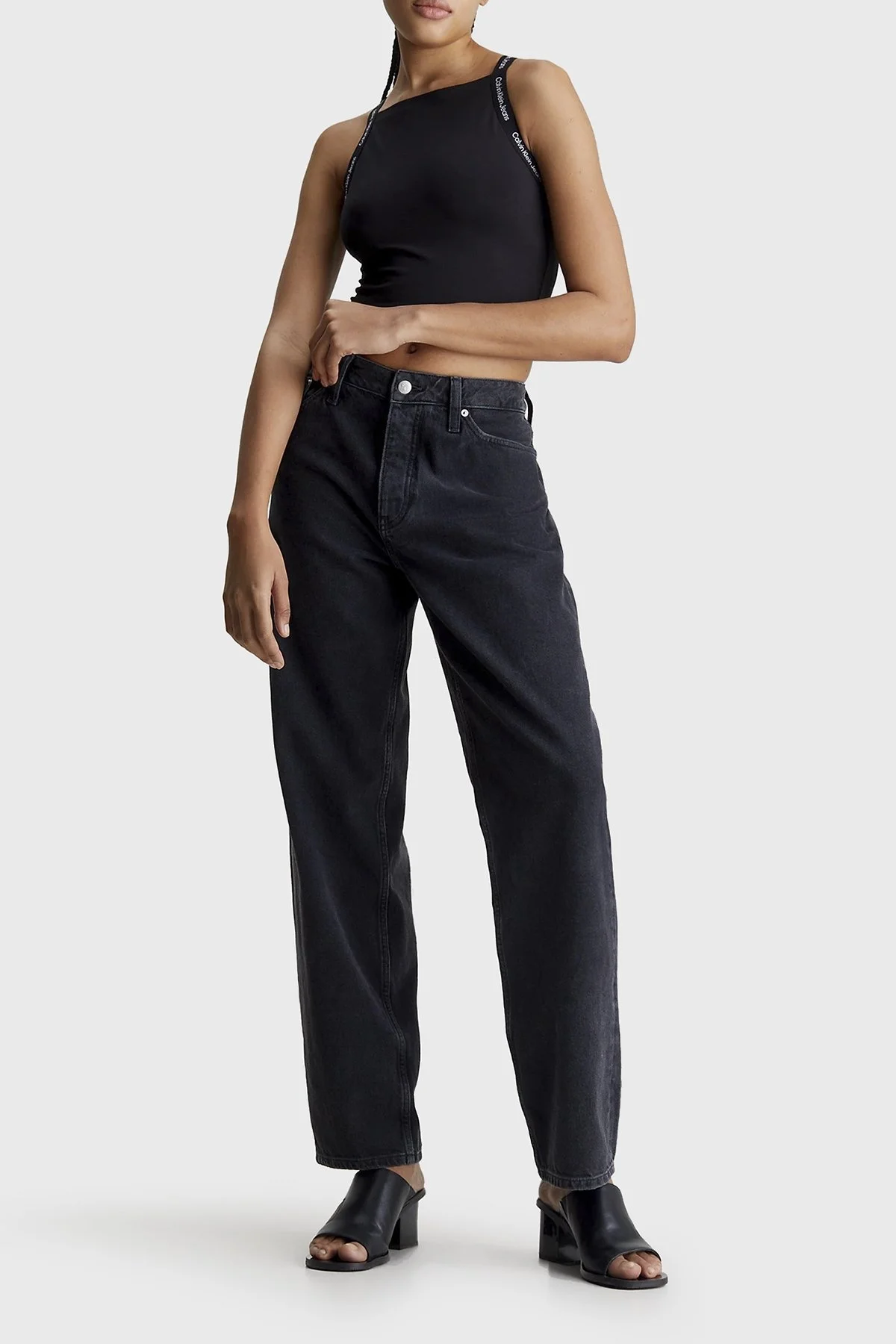 Calvin Klein Streç Pamuklu Slim Fit Kare Yaka J20J223110BEH Bayan Top J20J223110 BEH SİYAH - 3
