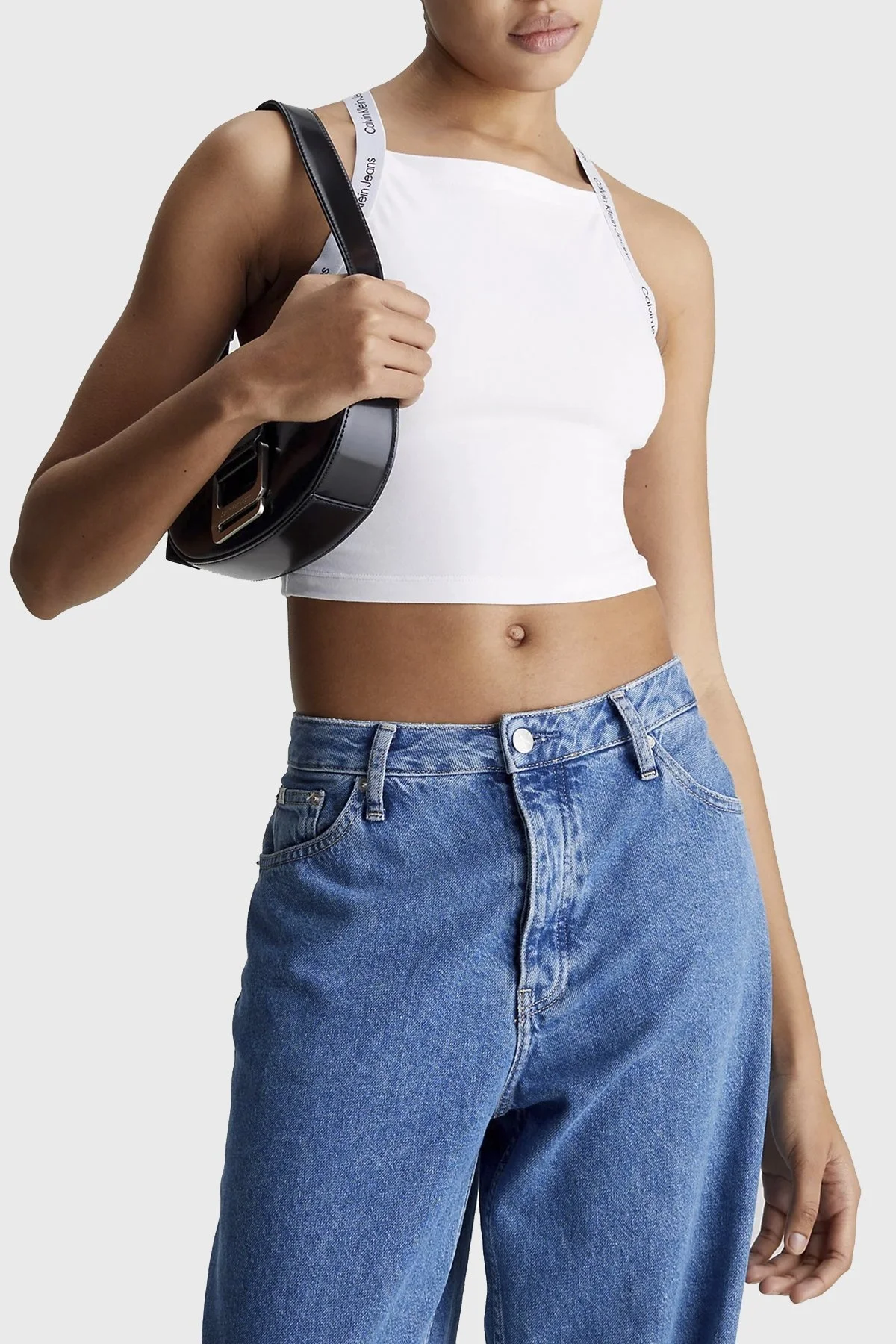 Calvin Klein Streç Pamuklu Slim Fit Kare Yaka J20J223110YAF Bayan Top J20J223110 YAF BEYAZ - 1