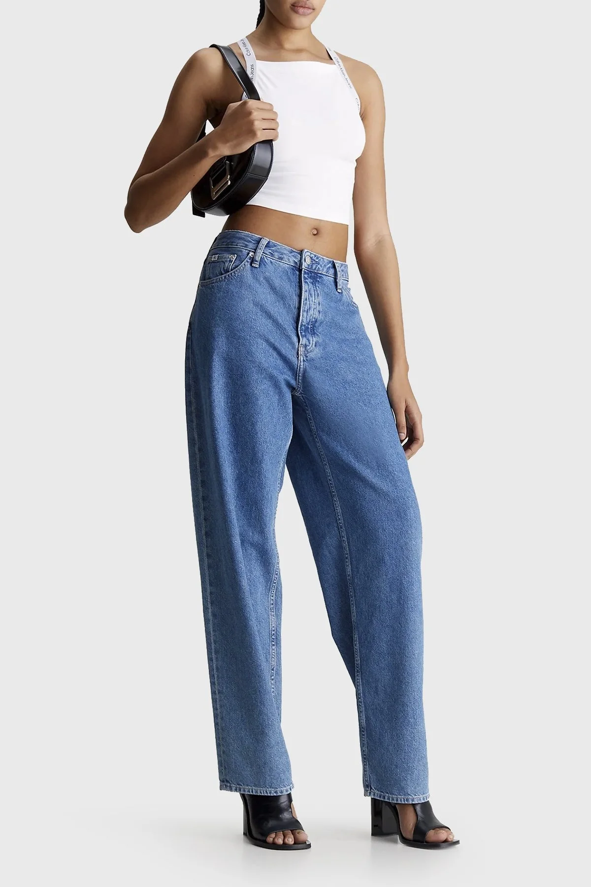 Calvin Klein Streç Pamuklu Slim Fit Kare Yaka J20J223110YAF Bayan Top J20J223110 YAF BEYAZ - 3