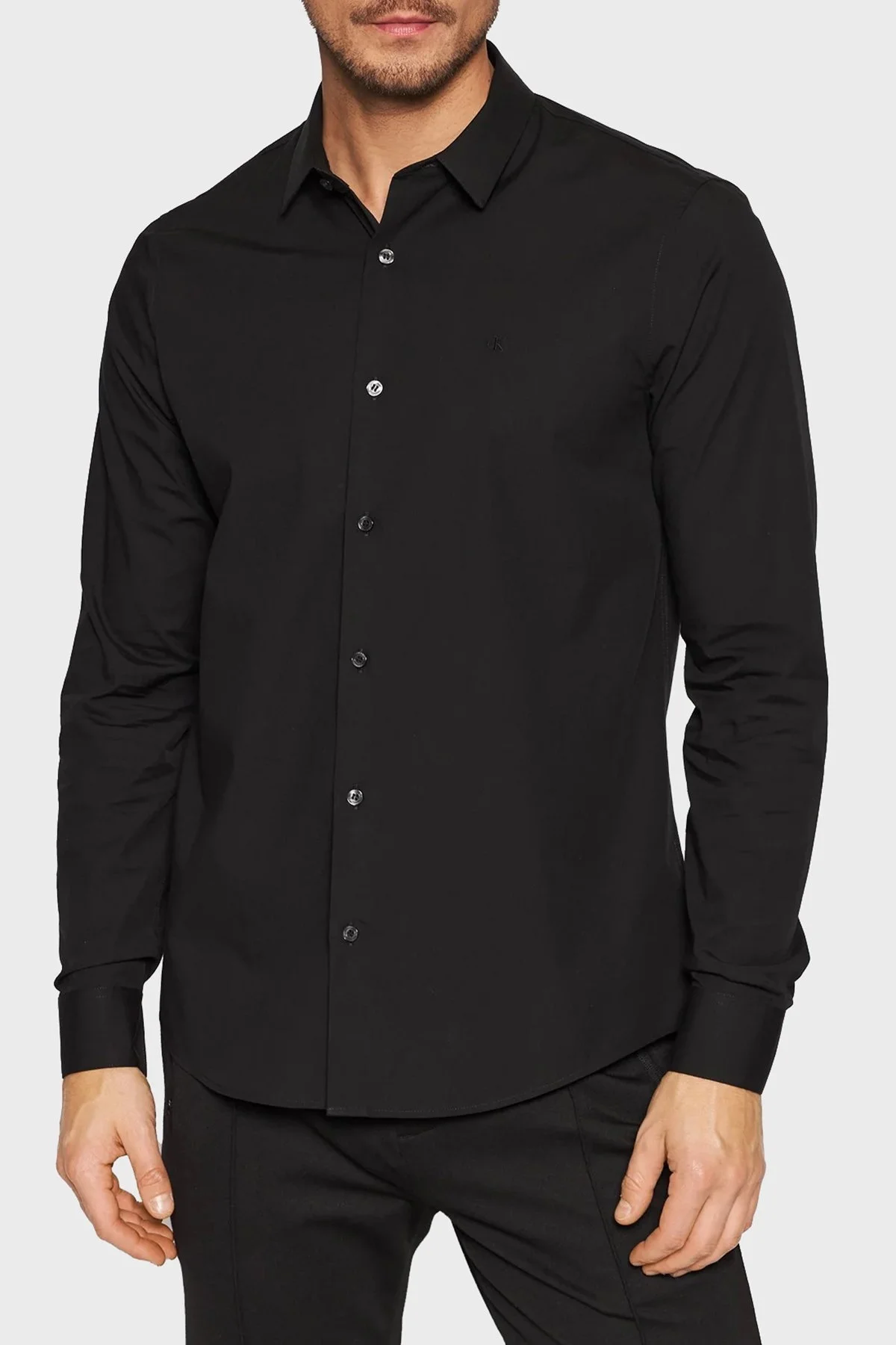 Calvin Klein Streç Pamuklu Slim Fit Poplin J30J319065BEH Erkek Gömlek J30J319065 BEH SİYAH - 1