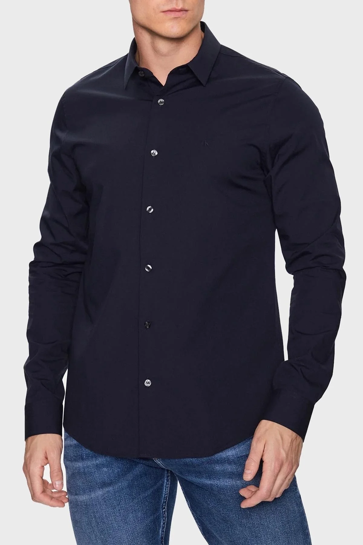 Calvin Klein Streç Pamuklu Slim Fit Poplin J30J319065CHW Erkek Gömlek J30J319065 CHW LACİVERT - 1