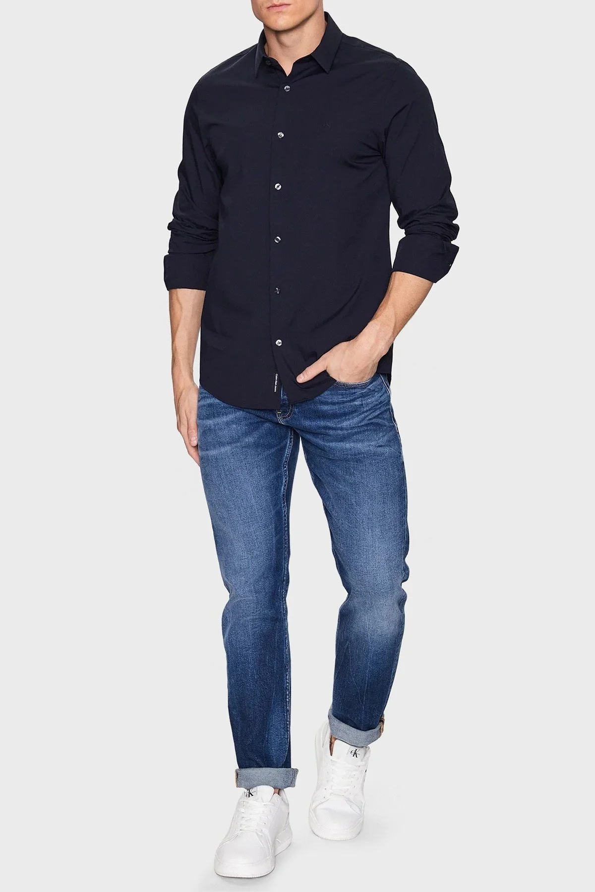 Calvin Klein Streç Pamuklu Slim Fit Poplin J30J319065CHW Erkek Gömlek J30J319065 CHW LACİVERT - 3