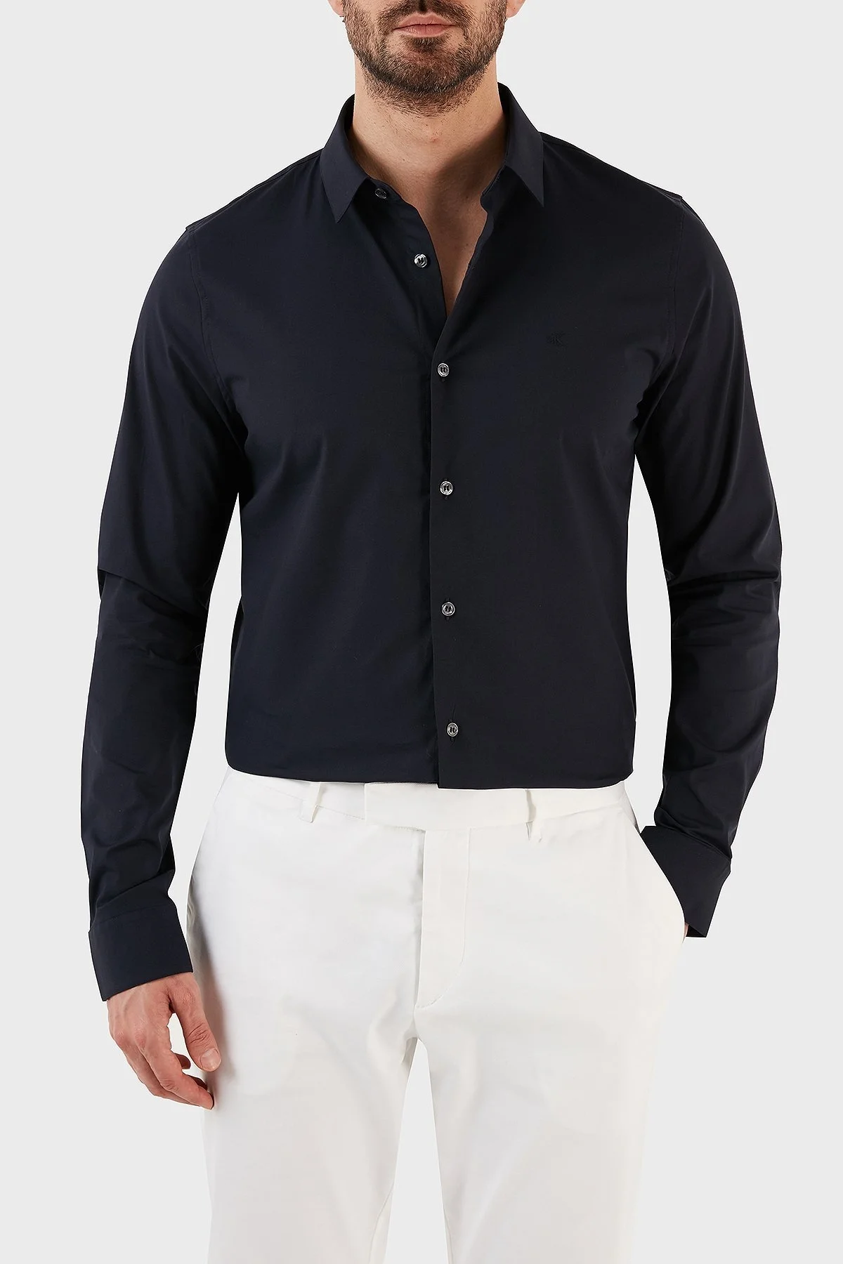 Calvin Klein Streç Pamuklu Slim Fit Poplin J30J319065CHW Erkek Gömlek J30J319065 CHW SİYAH - 1