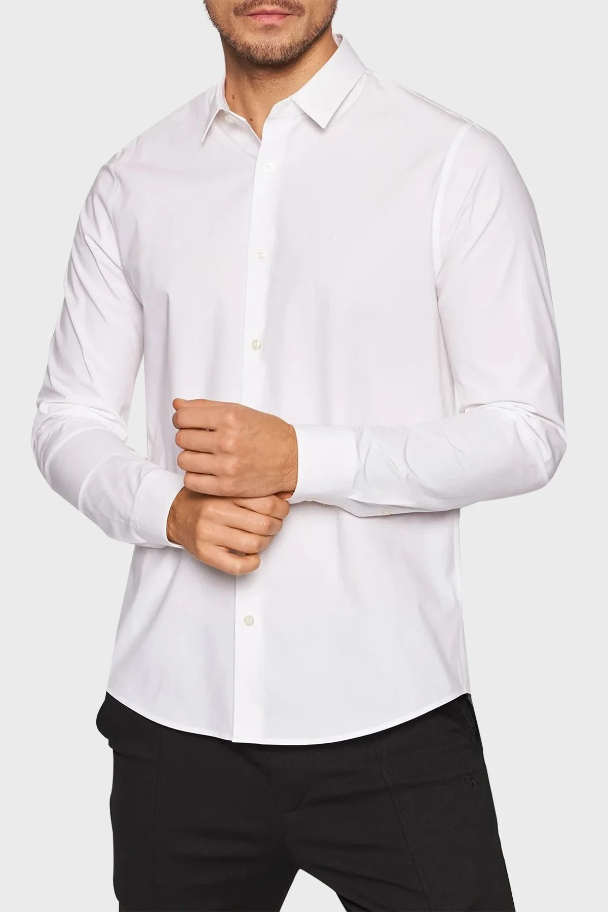 Calvin Klein Streç Pamuklu Slim Fit Poplin J30J319065YAF Erkek Gömlek J30J319065YAF BEYAZ - 1