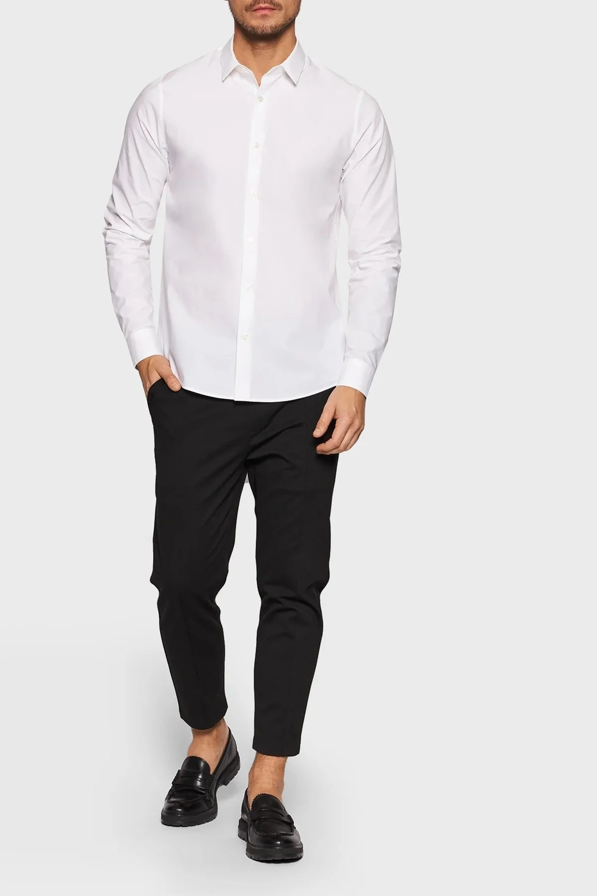 Calvin Klein Streç Pamuklu Slim Fit Poplin J30J319065YAF Erkek Gömlek J30J319065YAF BEYAZ - 2
