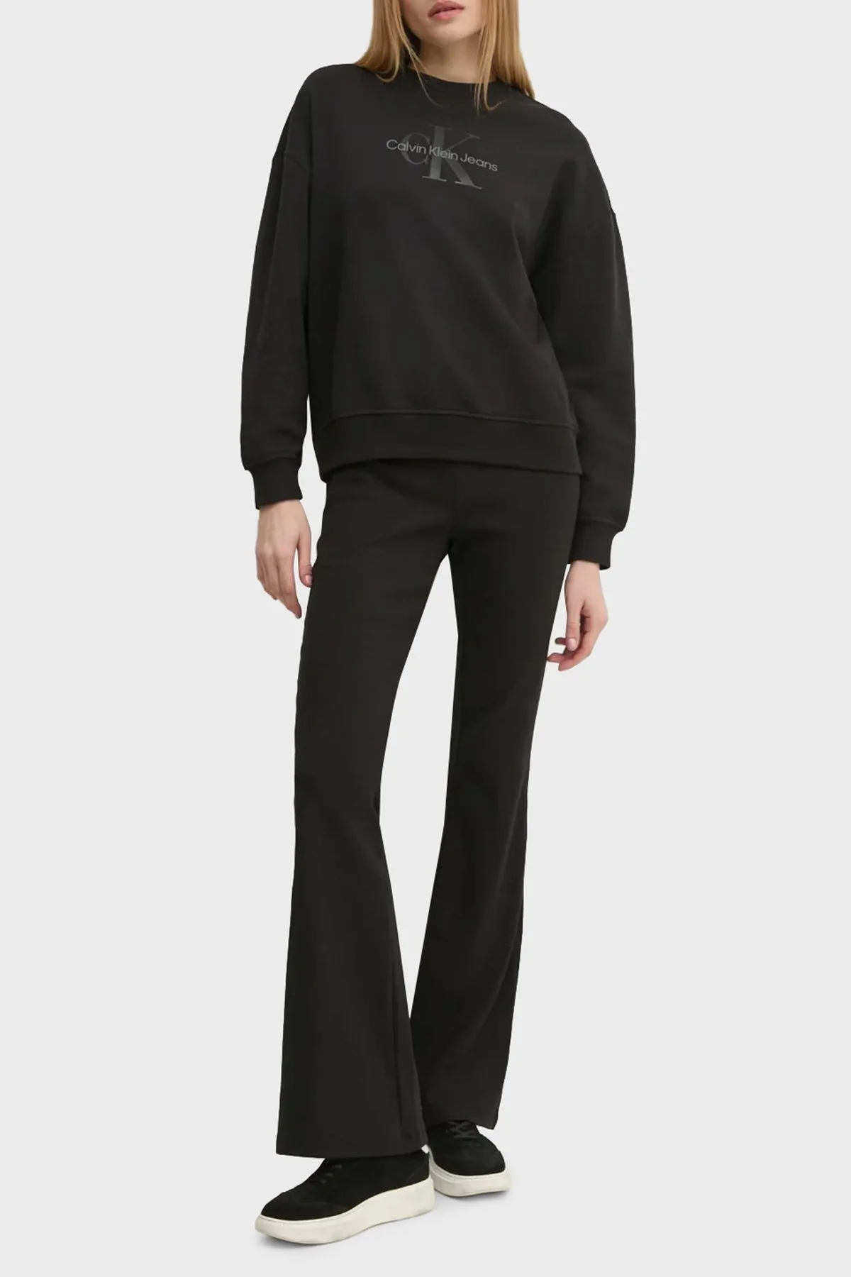 Calvin Klein Streç Pamuklu Slim Fit Yüksek Bel İspanyol Paça J20J224842BEH Bayan Pantolon J20J224842 BEH SİYAH - 6