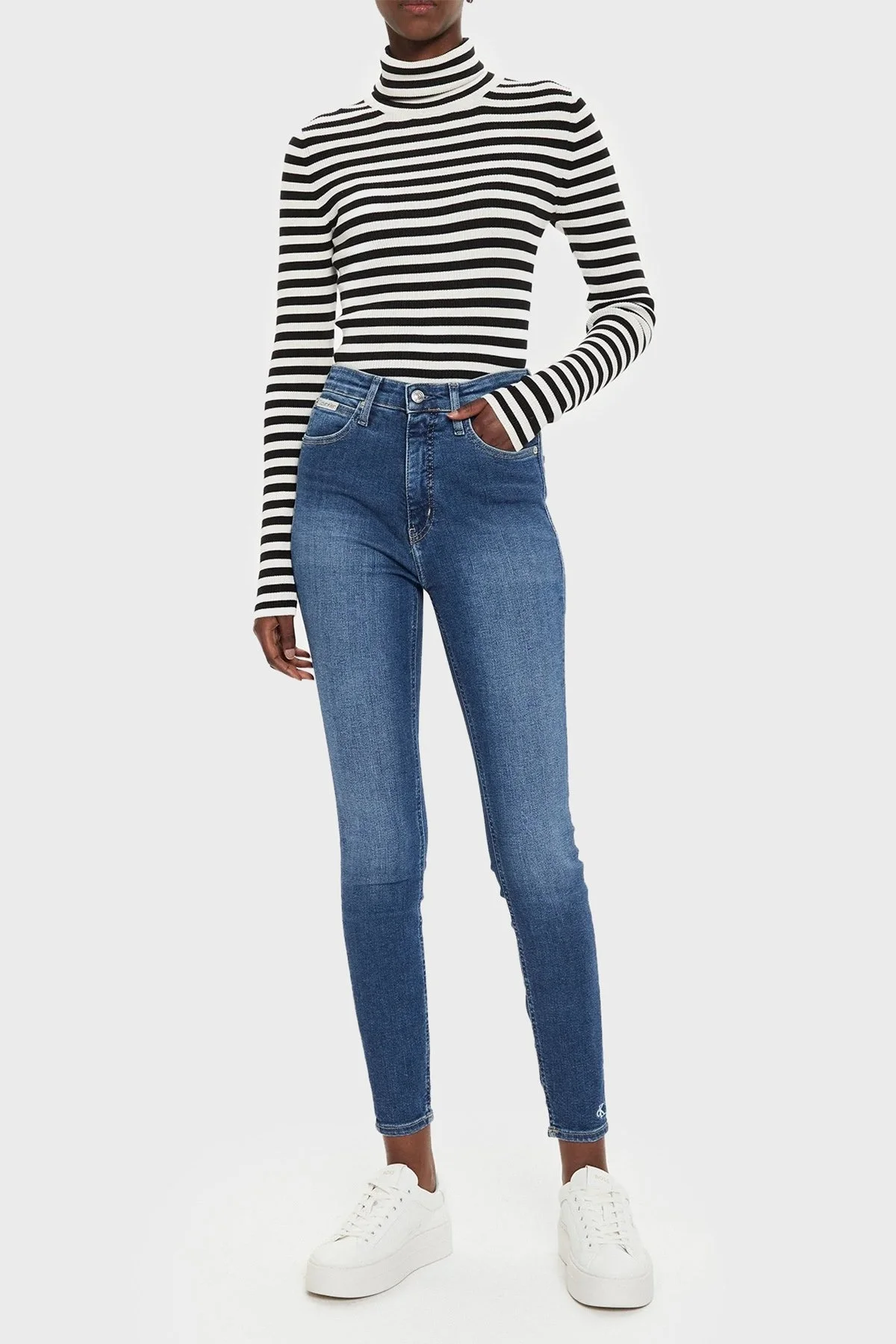 Calvin Klein Streç Pamuklu Süper Skinny Fit Jeans J20J2240371A4 Bayan Kot Pantolon J20J224037 1A4 MAVİ - 3