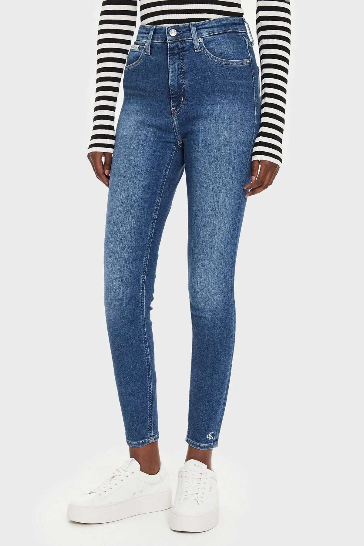 Calvin Klein Streç Pamuklu Süper Skinny Fit Jeans J20J2240371A4 Bayan Kot Pantolon J20J224037 1A4 MAVİ - 6