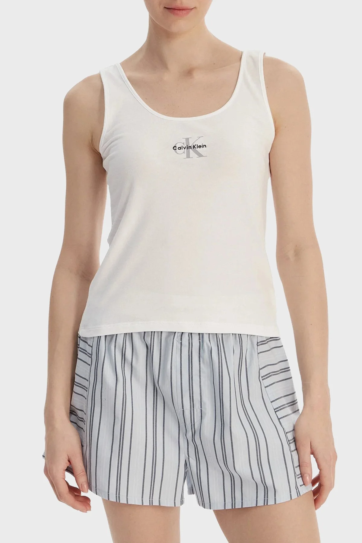 Calvin Klein Streç Pamuklu Yuvarlak Yaka Logolu LV00QS7603100 Bayan Atlet LV00QS7603 100 BEYAZ - 1