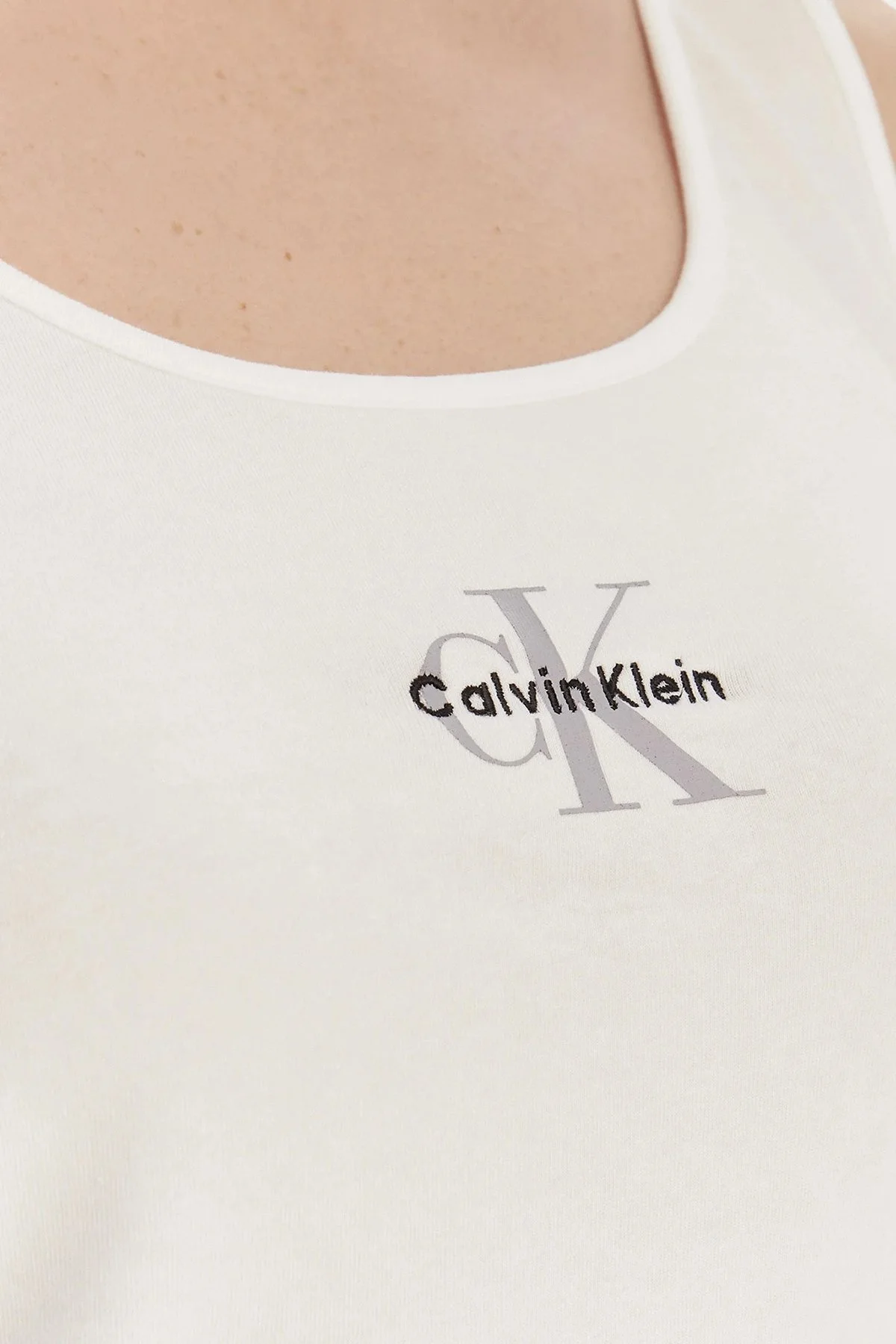 Calvin Klein Streç Pamuklu Yuvarlak Yaka Logolu LV00QS7603100 Bayan Atlet LV00QS7603 100 BEYAZ - 3