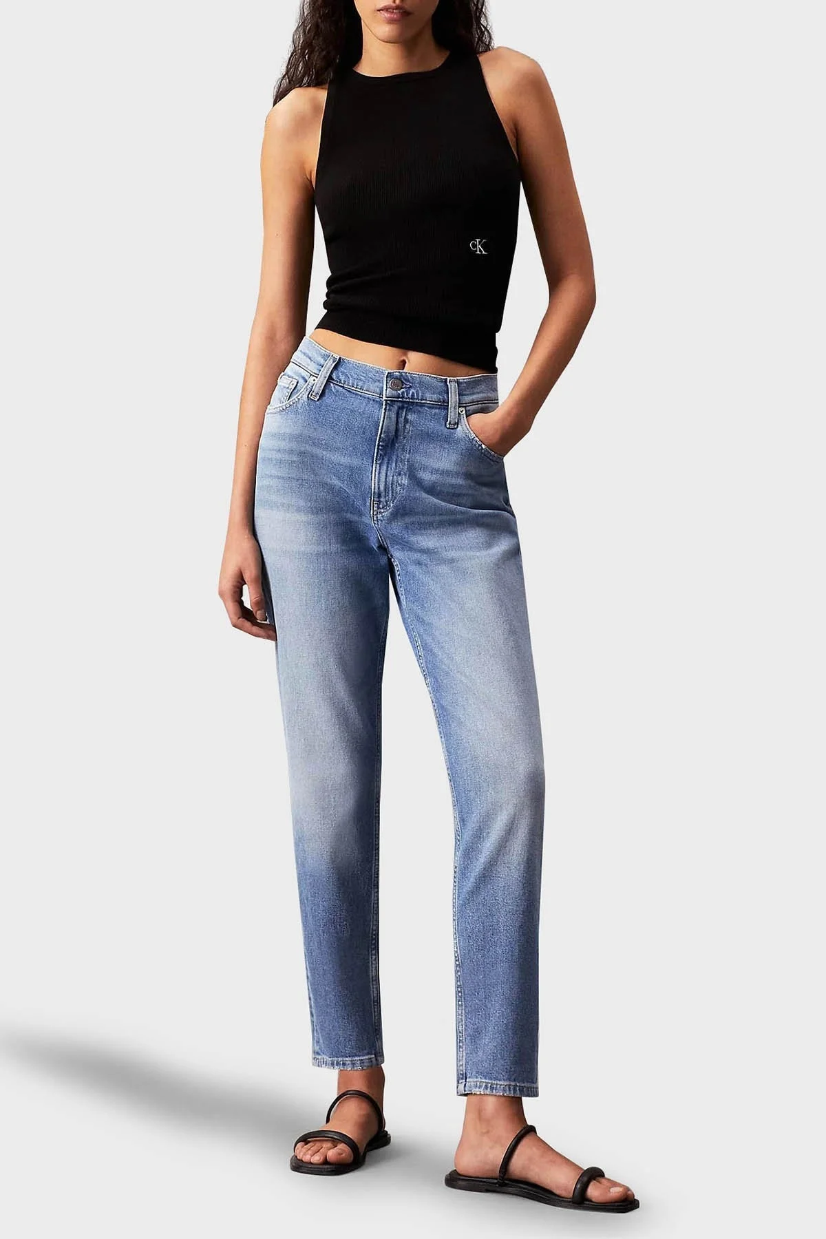 Calvin Klein Streç Yüksek Bel Slim Fit Jeans J20J2227641AA Bayan Kot Pantolon J20J222764 1AA AÇIK MAVİ - 1