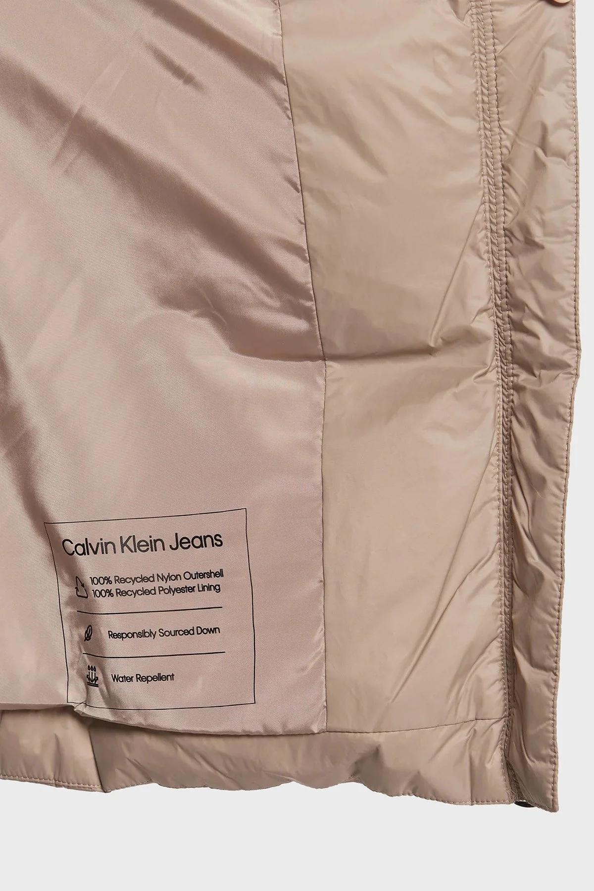 Calvin Klein Su Geçirmez Kuş Tüyü Dolgulu Çıkarılabilir Kapüşonlu Uzun Bayan Mont J20J219820 A03 BEJ - 8