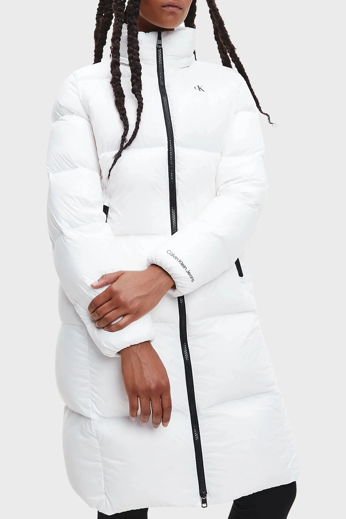Calvin Klein Su Geçirmez Kuş Tüyü Dolgulu Çıkarılabilir Kapüşonlu Uzun Bayan Mont J20J219820 YAF BEYAZ - 5