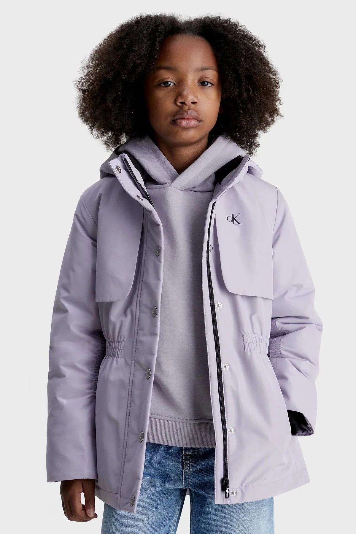 Calvin Klein Su Geçirmez Regular Fit Çıkarılabilir Kapüşonlu IG0IG02061PC1 Çocuk Mont IG0IG02061 PC1 LİLA - 1