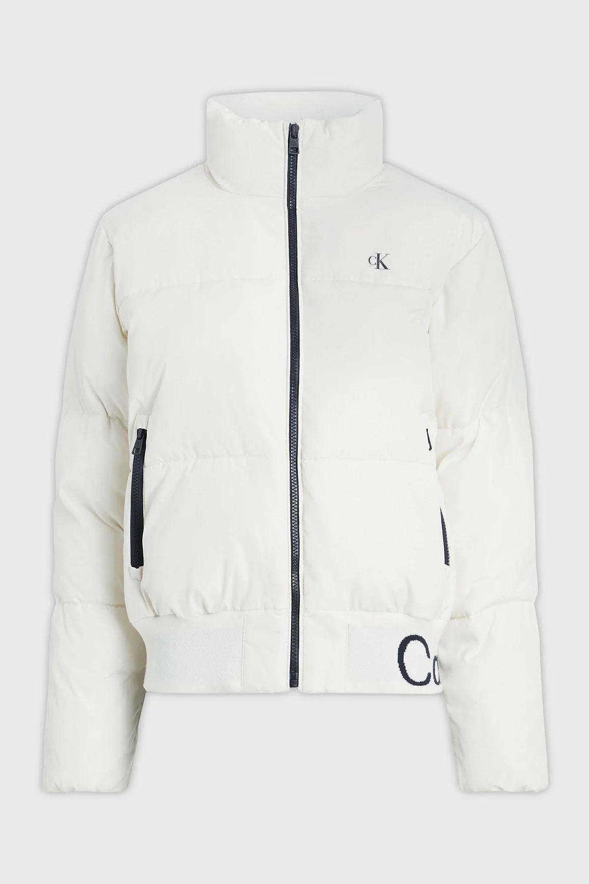 Calvin Klein Su Geçirmez Relaxed Fit Dik Yaka Bomber J20J222334YBI Bayan Mont J20J222334 YBI BEYAZ - 5