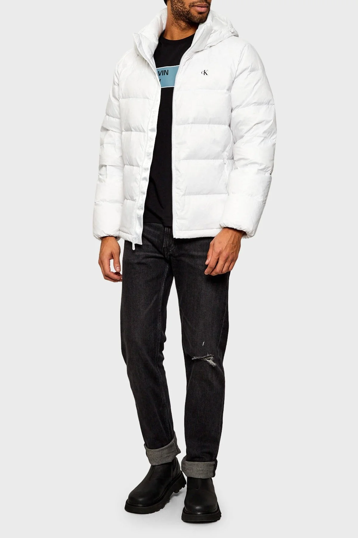 Calvin Klein Su İtici Regular Fit Çıkarılabilir Kapüşonlu LV04RC518GYAF Erkek Mont LV04RC518G YAF BEYAZ - 2