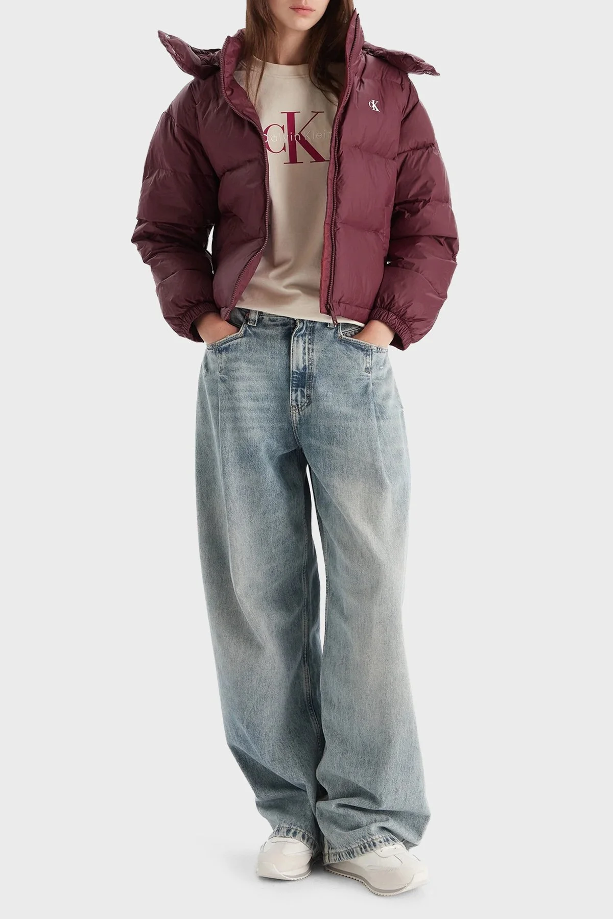 Calvin Klein Suya Dayanıklı Boxy Fit Çıkarılabilir Kapüşonlu Şişme LV047D501GGEX Bayan Mont LV047D501G GEX BORDO - 2