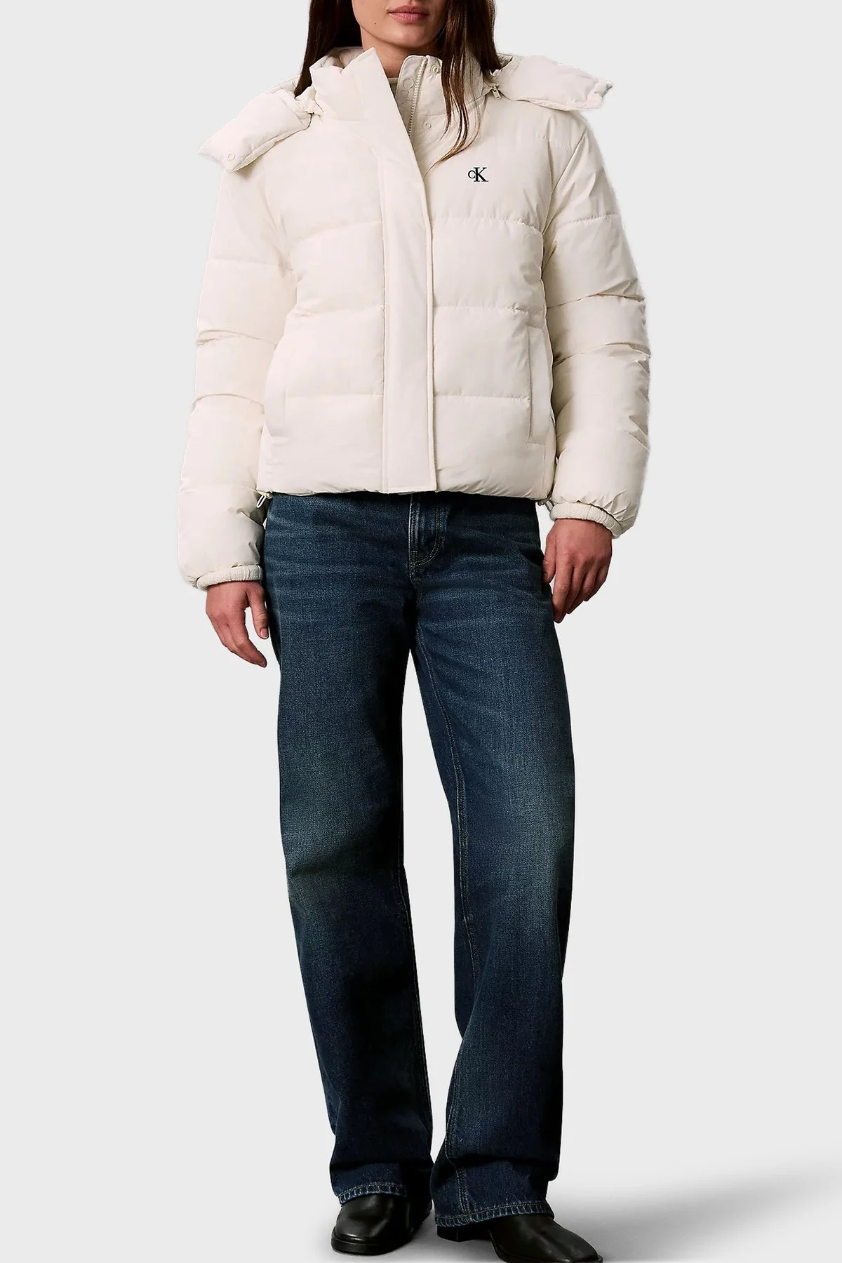 Calvin Klein Suya Dayanıklı Çıkarılabilir Kapüşonlu Şişme LV047H504GYAS Kadın Mont LV047H504G YAS Krem - 2