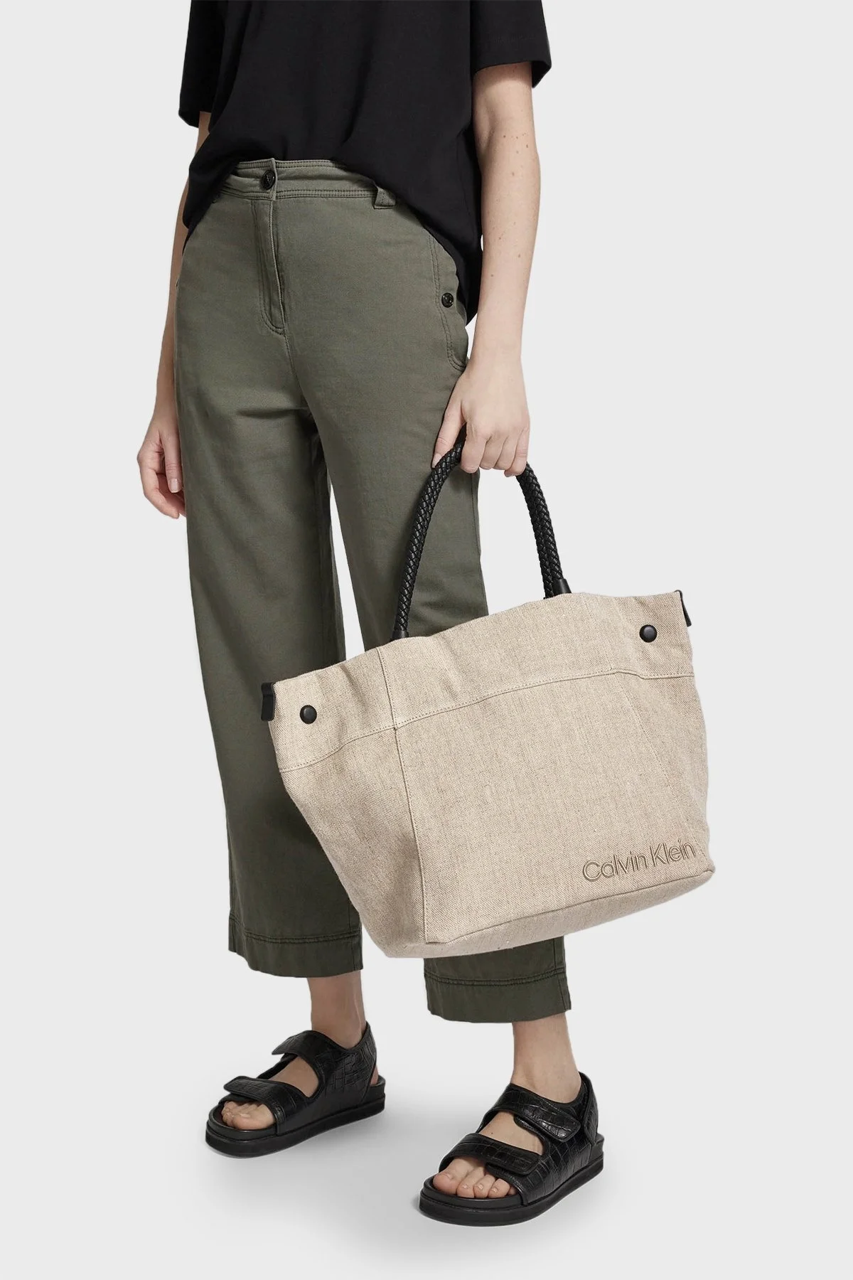 Calvin Klein Suya Dayanıklı Keten K60K611992PC4 Bayan Çanta K60K611992 PC4 EKRU - 2