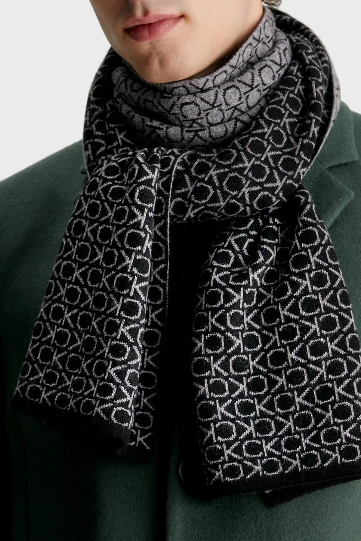 Calvin Klein Tamamı Logolu Kaşmir ve Yün Karışımlı K50K509703BAX Erkek Atkı K50K509703 BAX SİYAH - 1