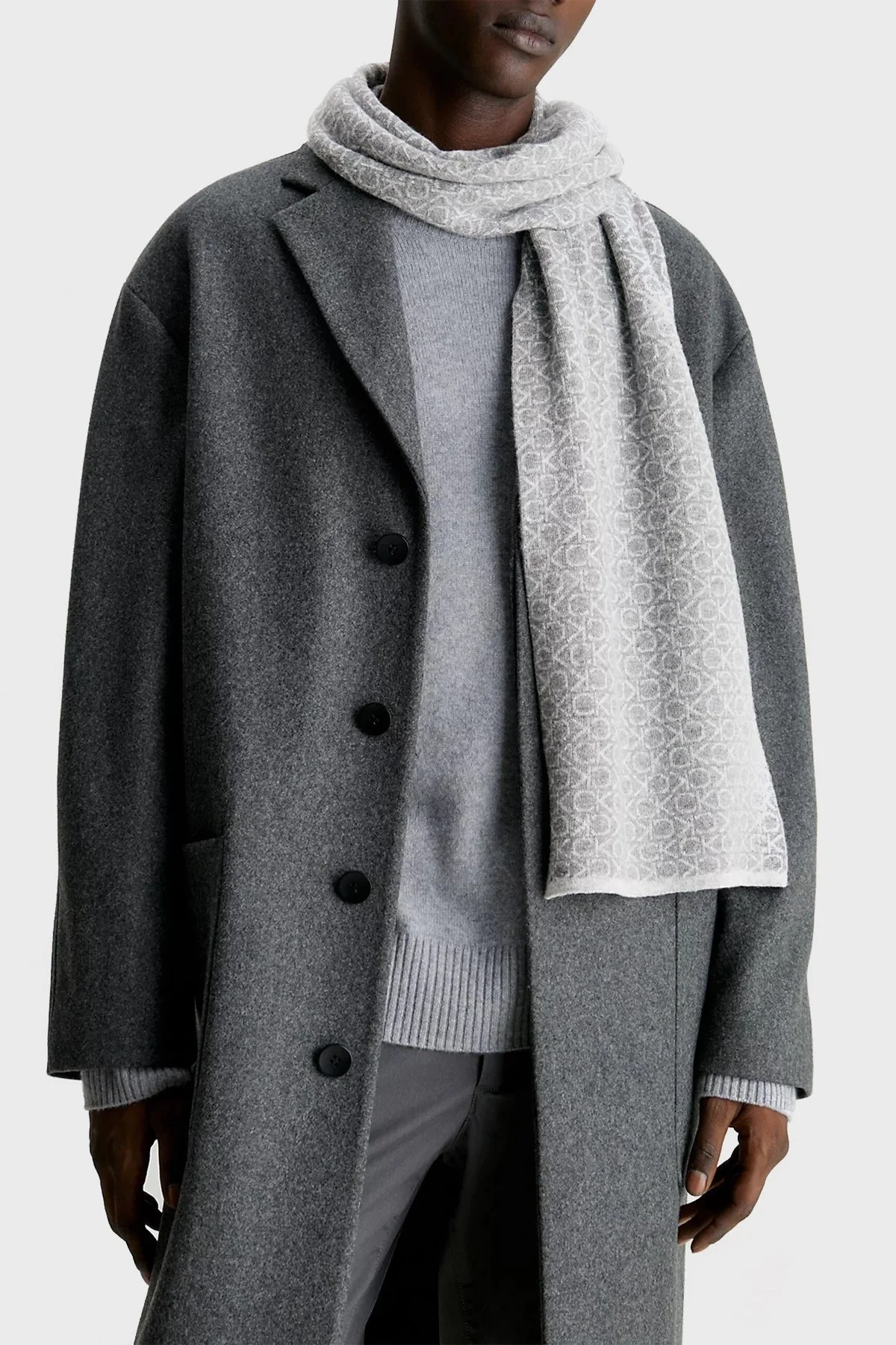 Calvin Klein Tamamı Logolu Kaşmir ve Yün Karışımlı K50K509703PTR Erkek Atkı K50K509703 PTR GRİ - 3