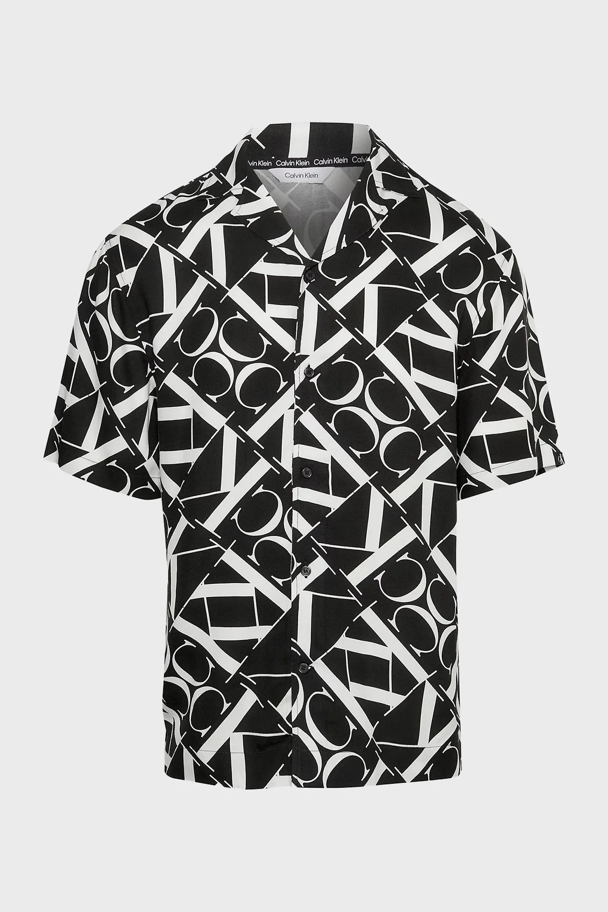 Calvin Klein Tamamı Logolu Kısa Kollu Regular Fit KM0KM009700GK Erkek Gömlek KM0KM00970 0GK SİYAH - 1