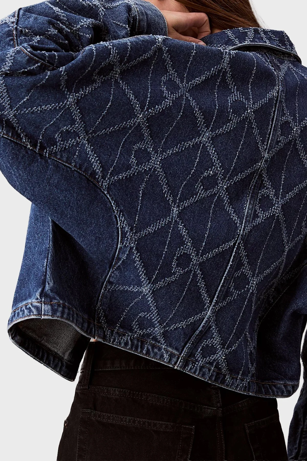 Calvin Klein Tamamı Logolu Pamuklu Regular Fit LV047D749GYY2 Bayan Kot Ceket LV047D749G YY2 MAVİ - 3