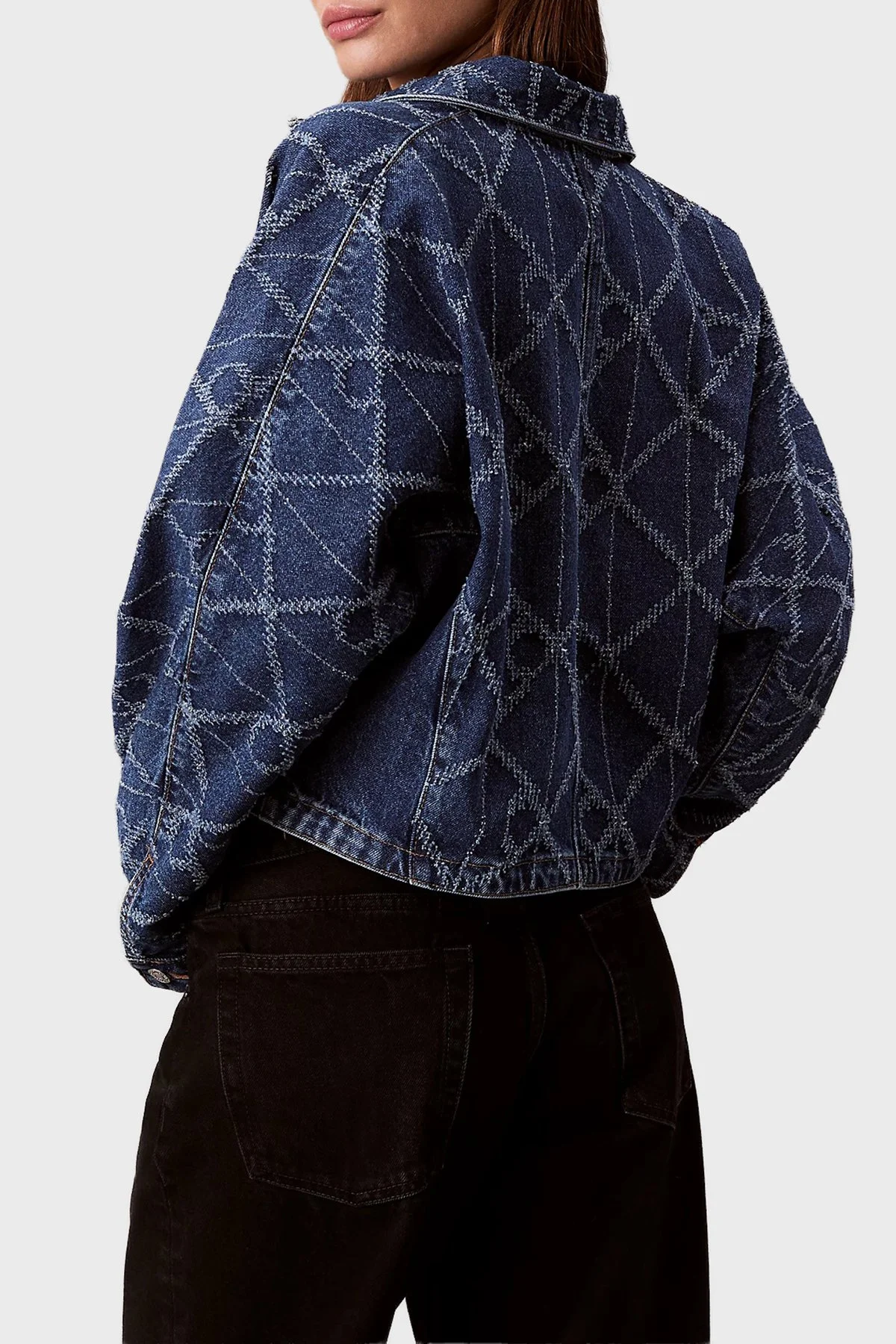 Calvin Klein Tamamı Logolu Pamuklu Regular Fit LV047D749GYY2 Bayan Kot Ceket LV047D749G YY2 MAVİ - 6