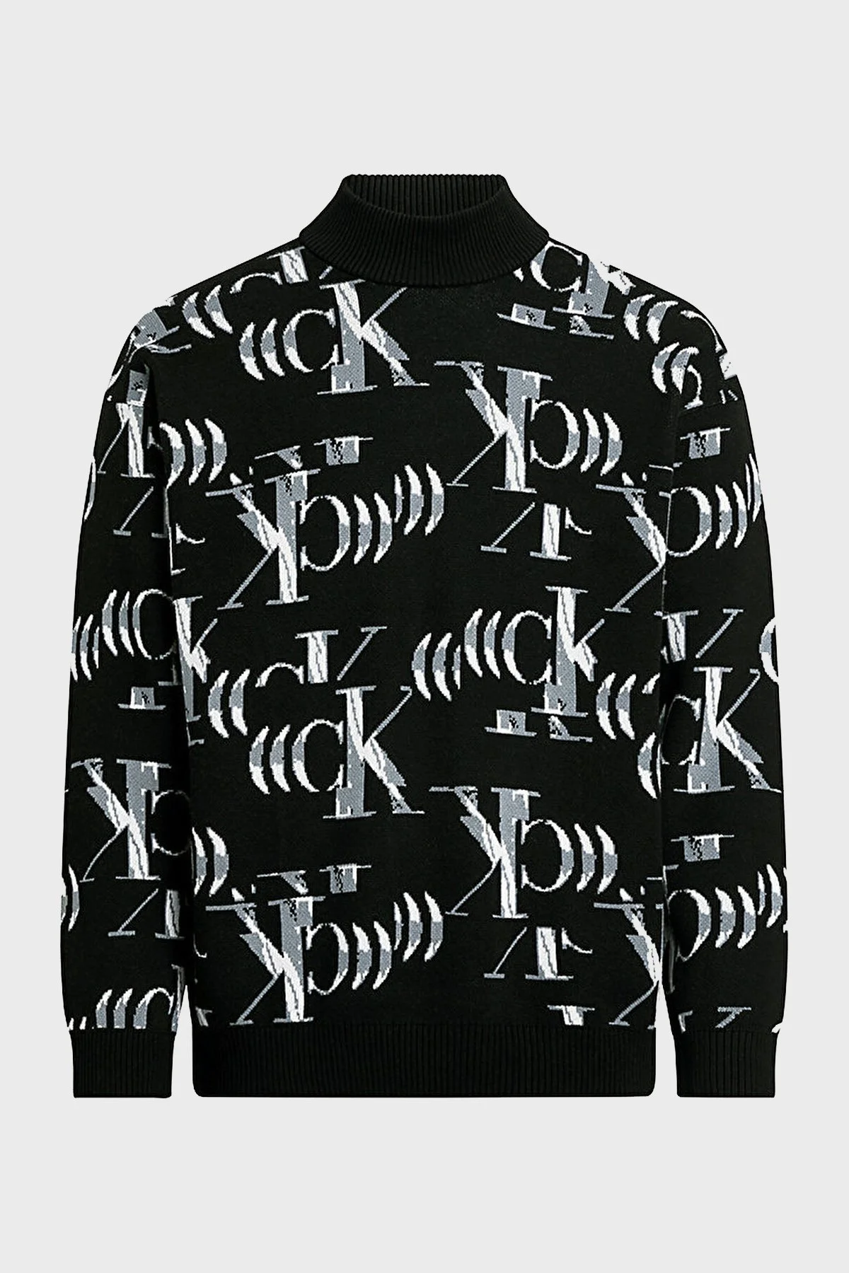 Calvin Klein Tamamı Logolu Pamuklu Yarım Balıkçı Regular Fit J30J3247880GS Erkek Kazak J30J324788 0GS SİYAH-BEYAZ - 5