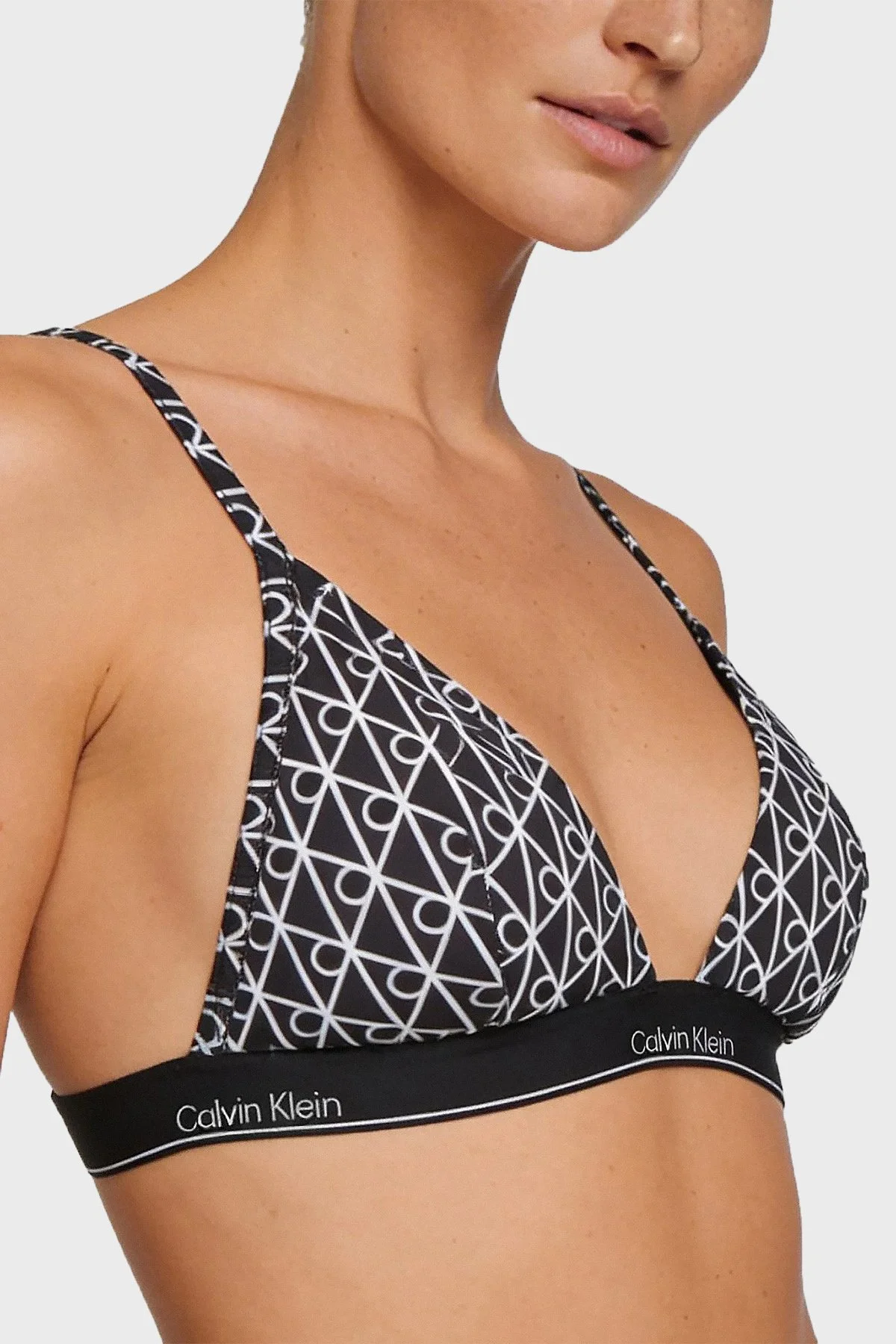 Calvin Klein Üçgen Logolu LV00Q6120832N Kadın Bikini Üstü LV00Q61208 32N SİYAH-BEYAZ - 3