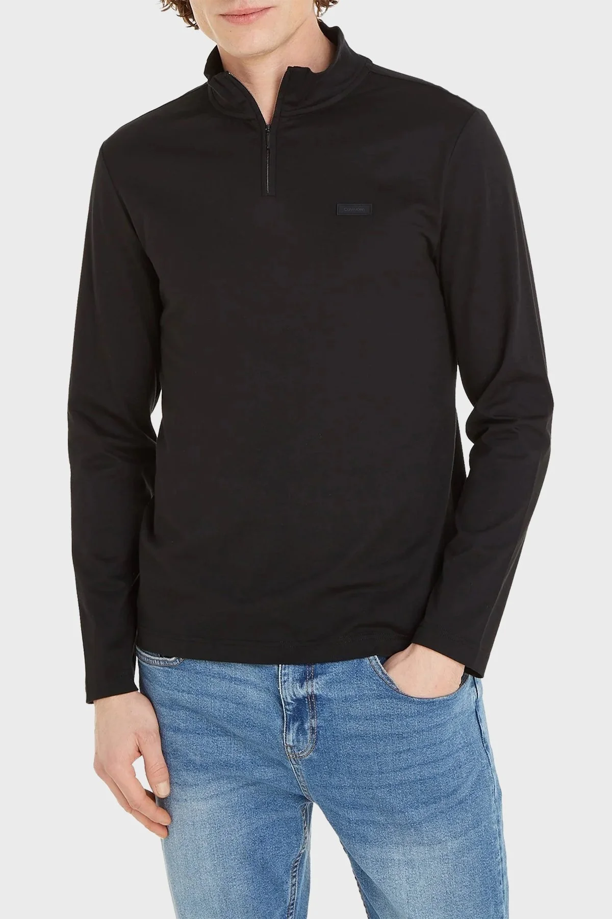 Calvin Klein Yarım Fermuarlı Dik Yaka Pamuklu Regular Fit K10K111857BEH Erkek Sweat K10K111857 BEH SİYAH - 1