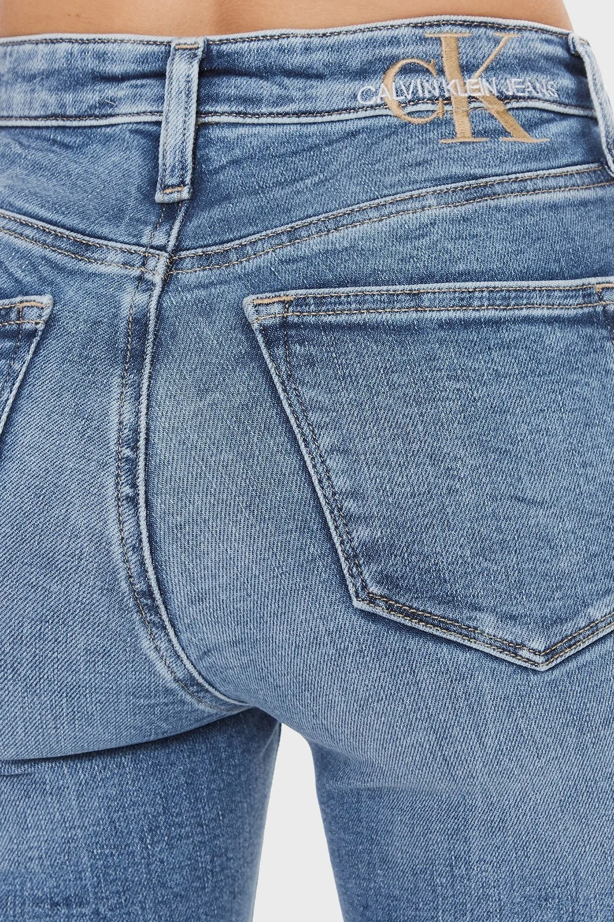 Calvin Klein Streç Pamuklu Yüksek Bel Süper Skinny Fit Jeans Bayan Kot Pantolon J20J221226 1A4 MAVİ - 4