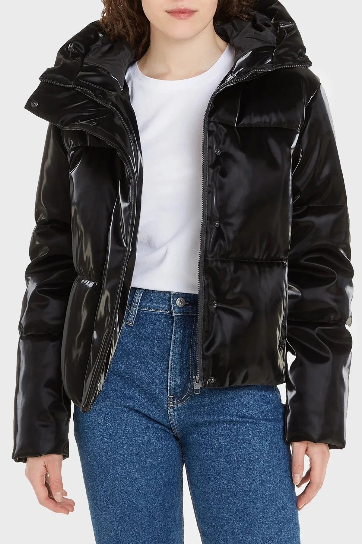 Calvin Klein Yumuşak Parlak Relaxed Fit Kapüşonlu Şişme J20J222173BEH Bayan Mont J20J222173 BEH SİYAH - 1