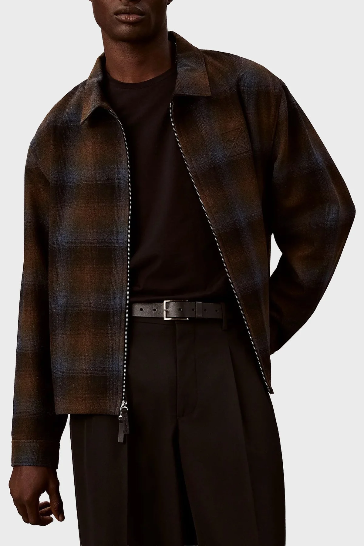 Calvin Klein Yün Karışımlı Regular Fit Kareli Fermuarlı LV04LD425G041 Erkek Ceket LV04LD425G 041 LACİVERT - 1