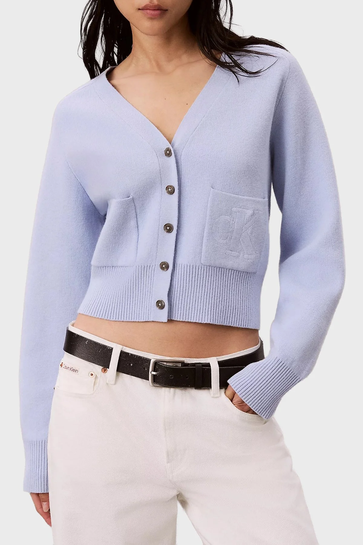 Calvin Klein Yün Karışımlı V Yaka Düğmeli LV044H327GC3Q Kadın Hırka LV044H327G C3Q Lila - 7