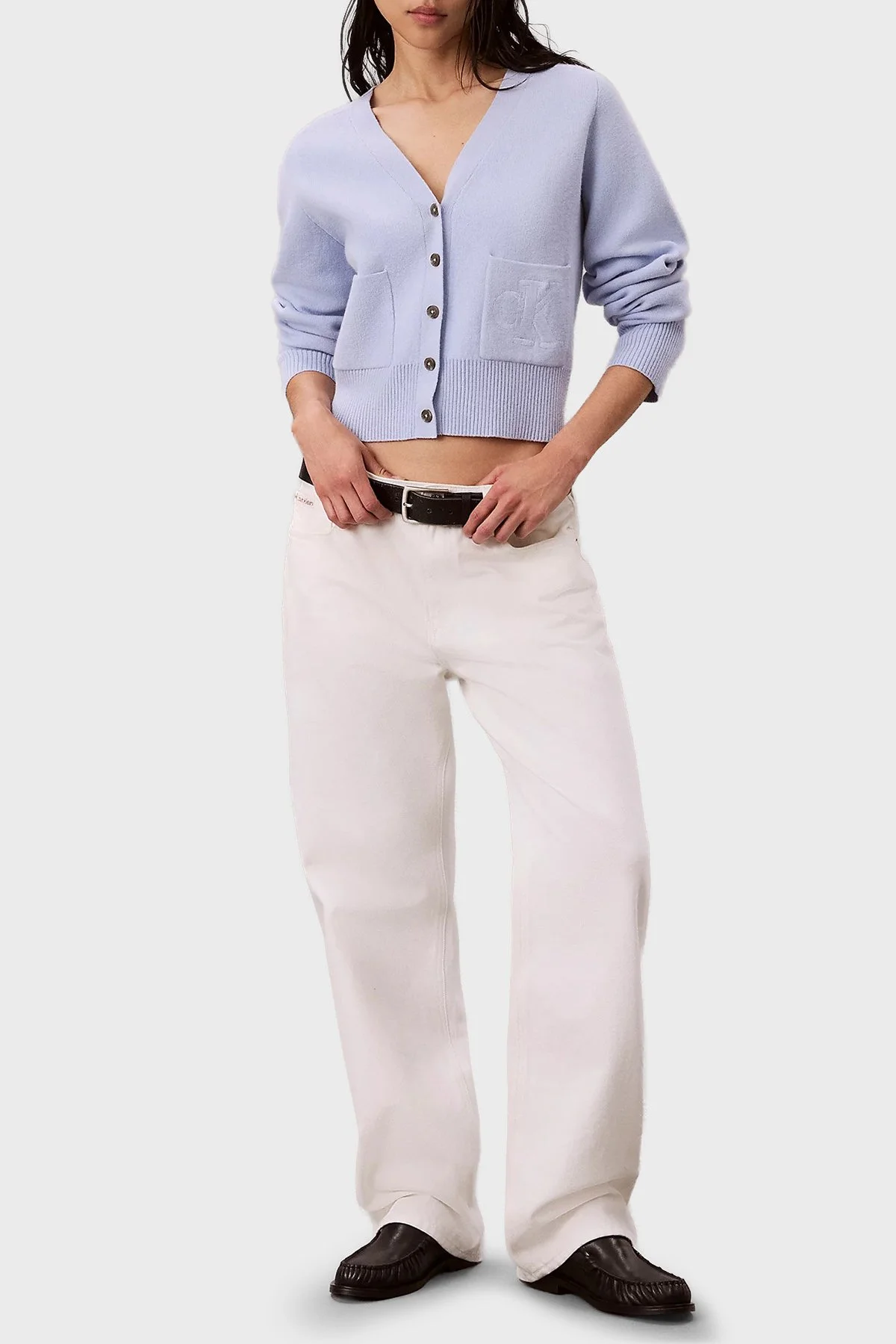 Calvin Klein Yün Karışımlı V Yaka Düğmeli LV044H327GC3Q Kadın Hırka LV044H327G C3Q Lila - 8