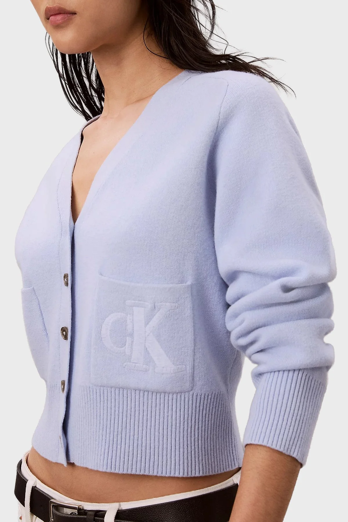 Calvin Klein Yün Karışımlı V Yaka Düğmeli LV044H327GC3Q Kadın Hırka LV044H327G C3Q Lila - 10